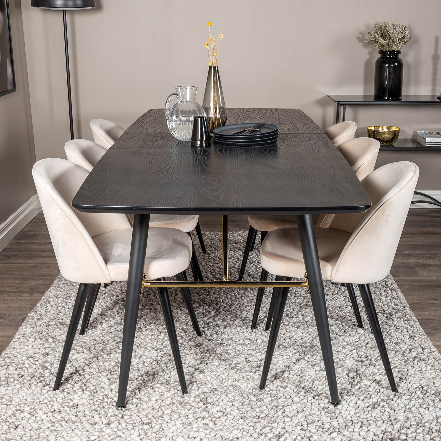 Spisegruppe Venture Home Gold med 6 Velvet Stoler