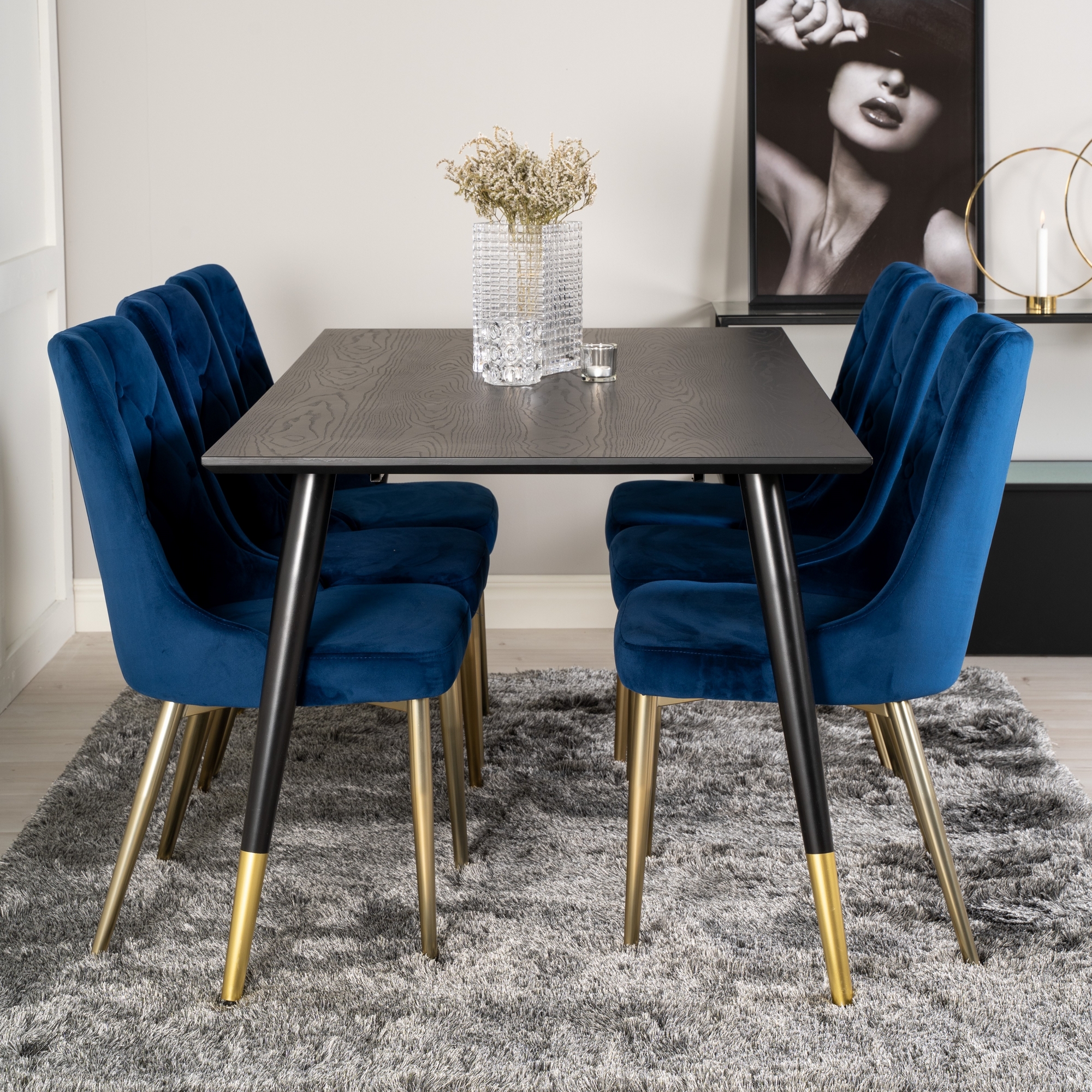 Spisegruppe Venture Home Dipp med 6 Velvet Deluxe Fløyel Stoler