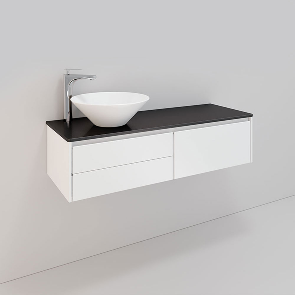 Tvättställsskåp Noro Lifestyle Concept 1200V Vit, 3 lådor, L BxH: 120x34,5 cm, 3 skuffer, Servant til venstre