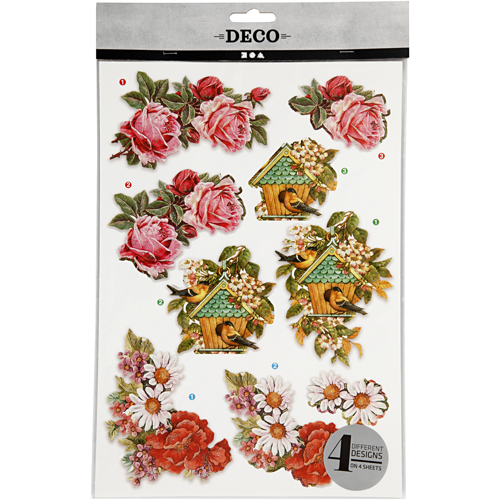 3D Motiv Creativ Company Blomster og Fugler 4 ark/1 Pk