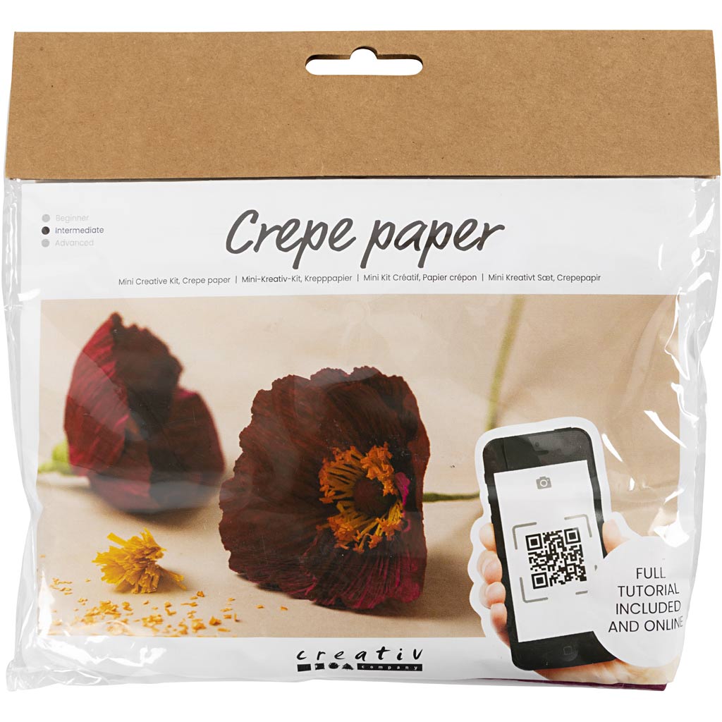 Mini DIY Kit Kräppapper, Vallmo, Stretchbarhet: 180%, 105 g, Valmuer