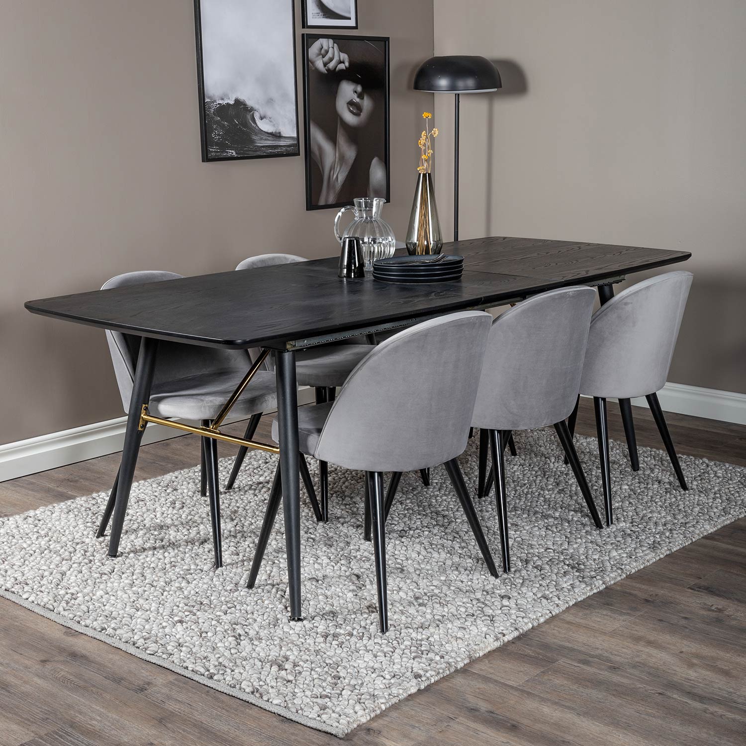 Spisegruppe Venture Home Gold med 6 Velvet Stoler