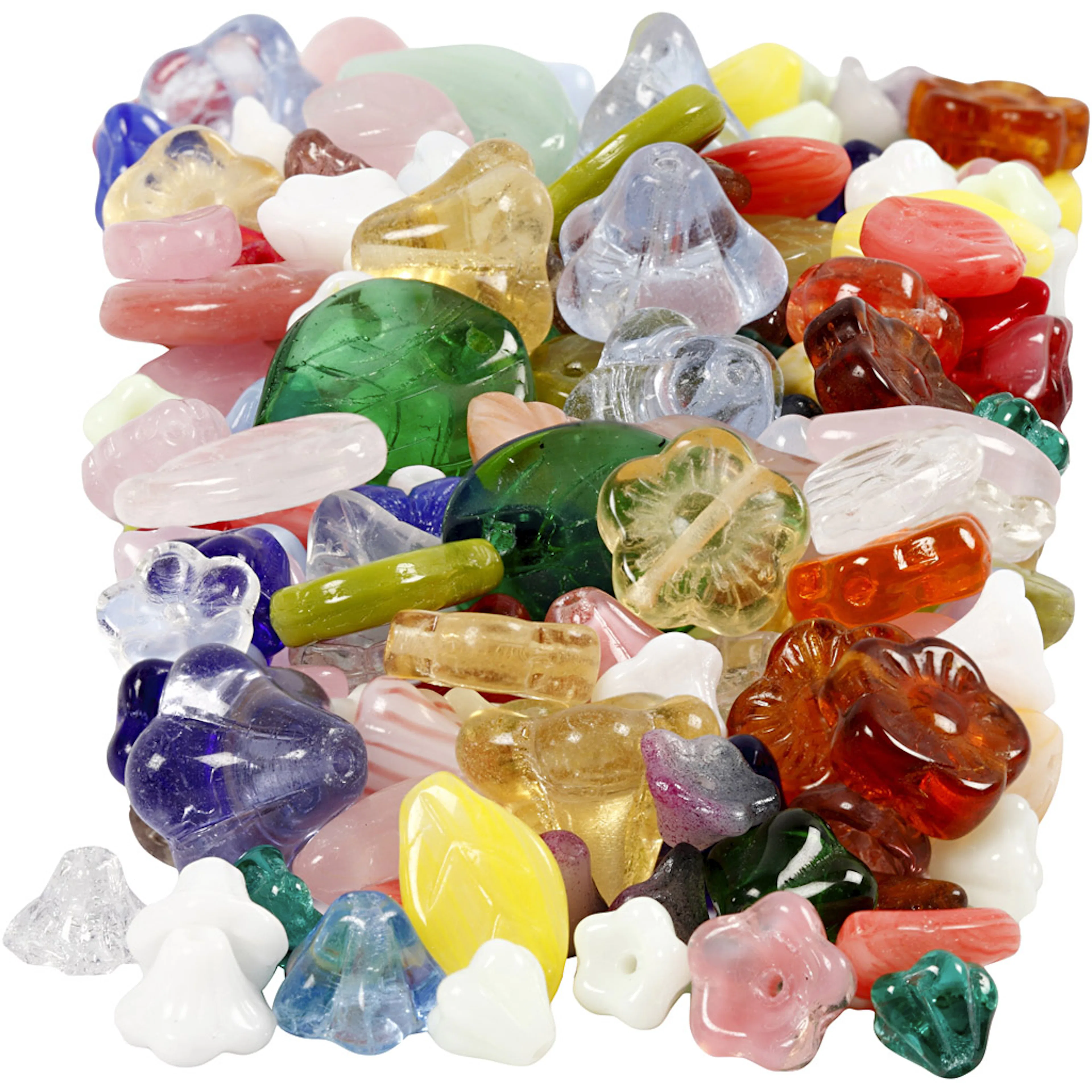 Glaspärlor, mixade färger, blad, blomma, Dia. 6-17 mm, Hålst 0,35 Kg