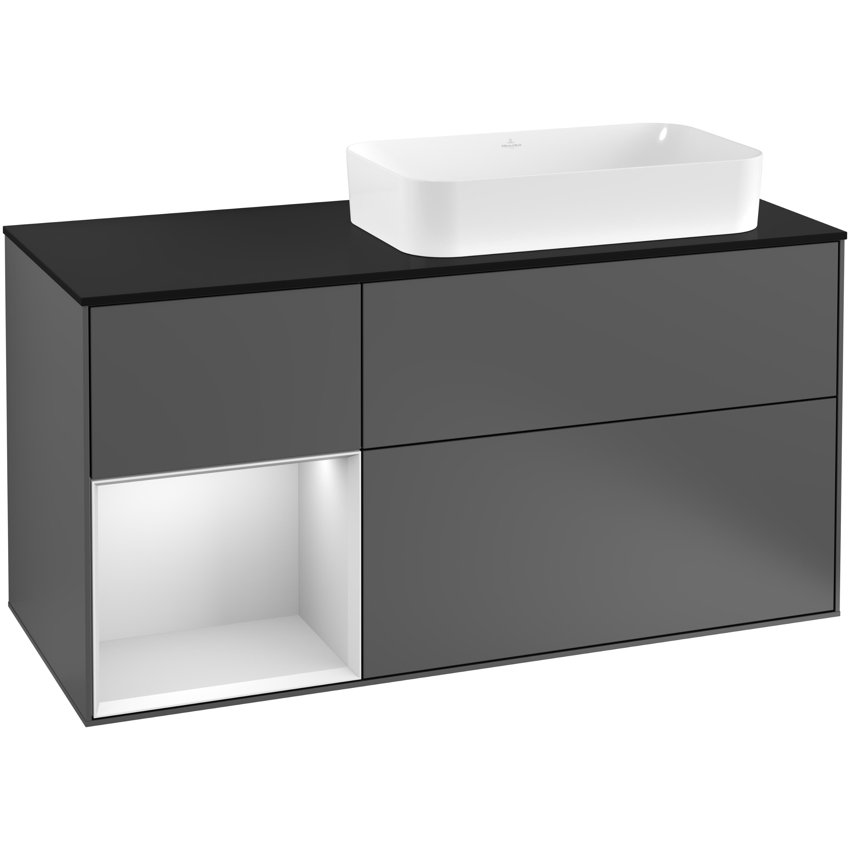 Tvättställsskåp Villeroy & Boch Finion med 3 Lådor Hylla och Bänkskiva för Ocentrerat Fristående Tvättställ