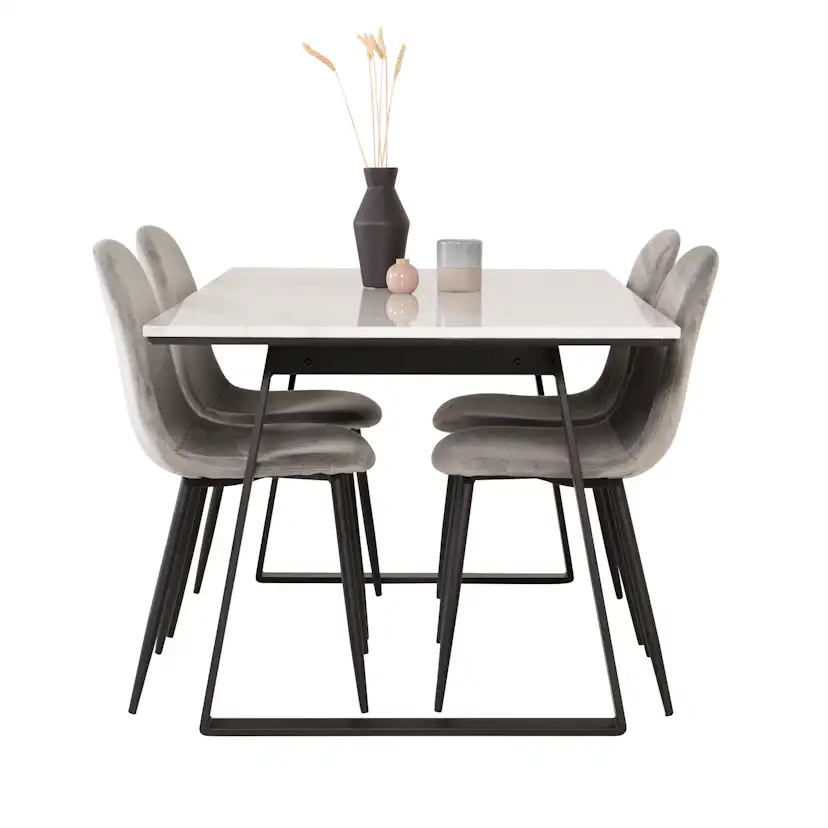 Spisegruppe Venture Home Estelle 140 med 4 Pobbie Stoler Fløyel