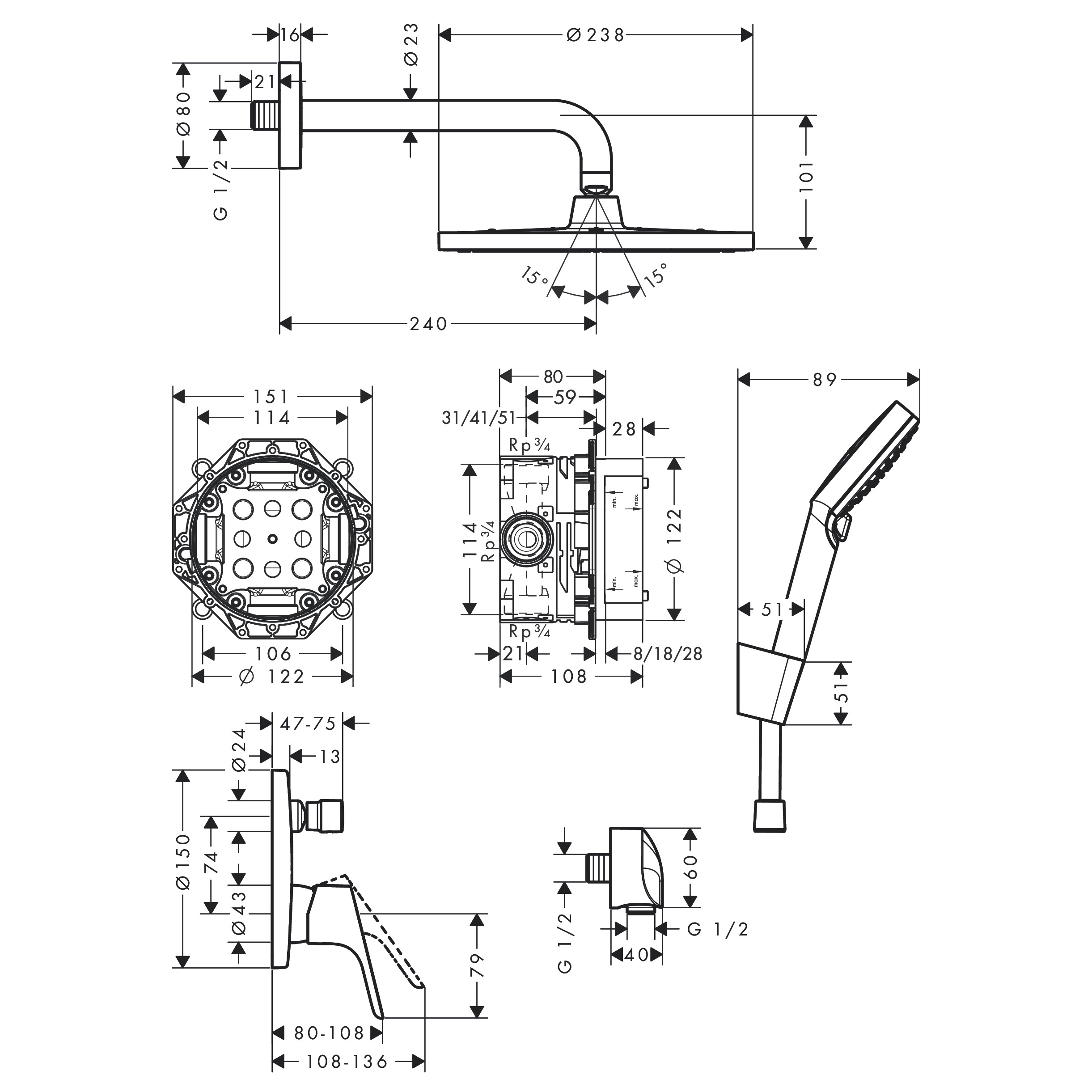 Takdusjsett Hansgrohe Crometta S 240 for innbygging 1jet