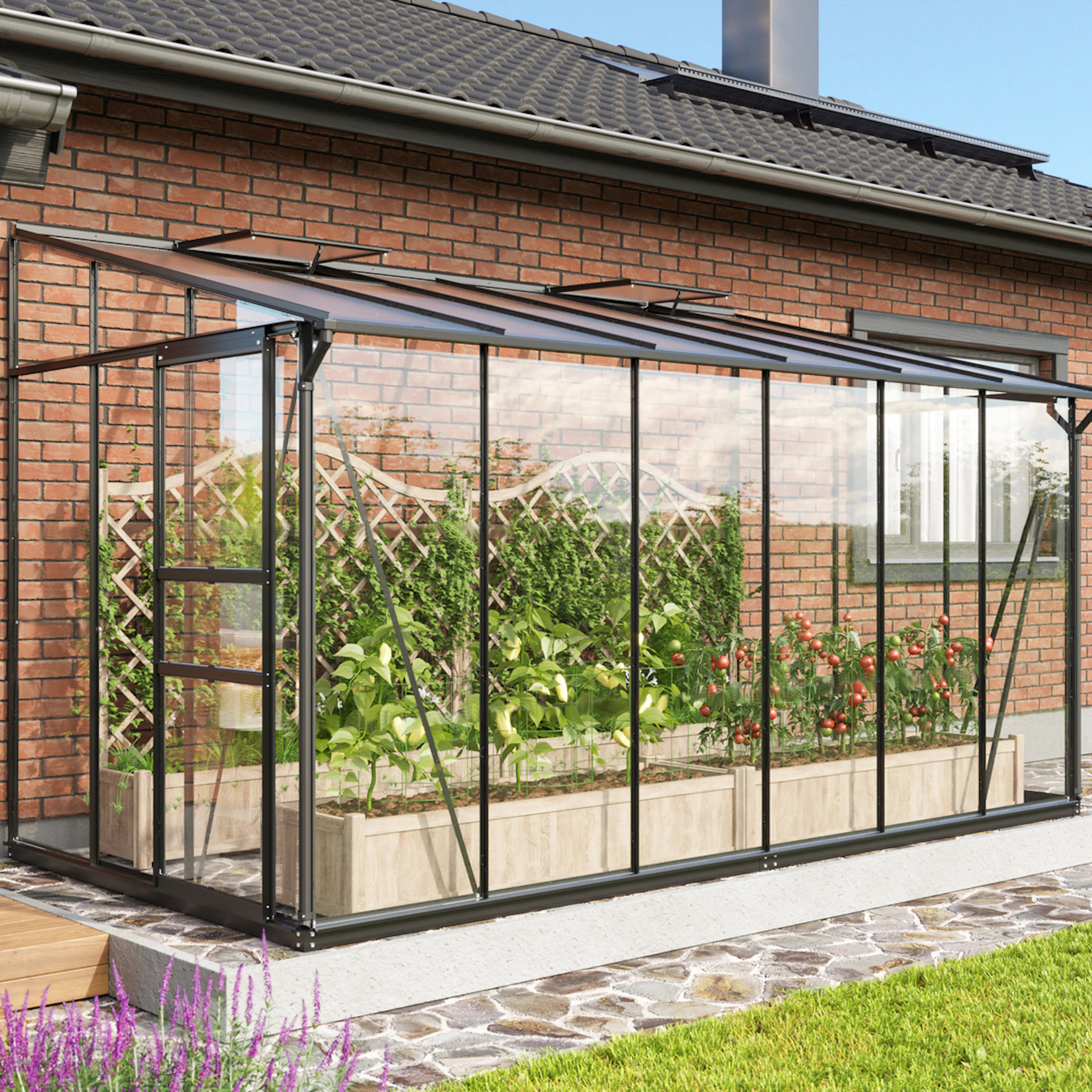Frittstående Drivhus Vitavia Ida 7800 3mm Herdet Glass & 6mm Polykarbonat