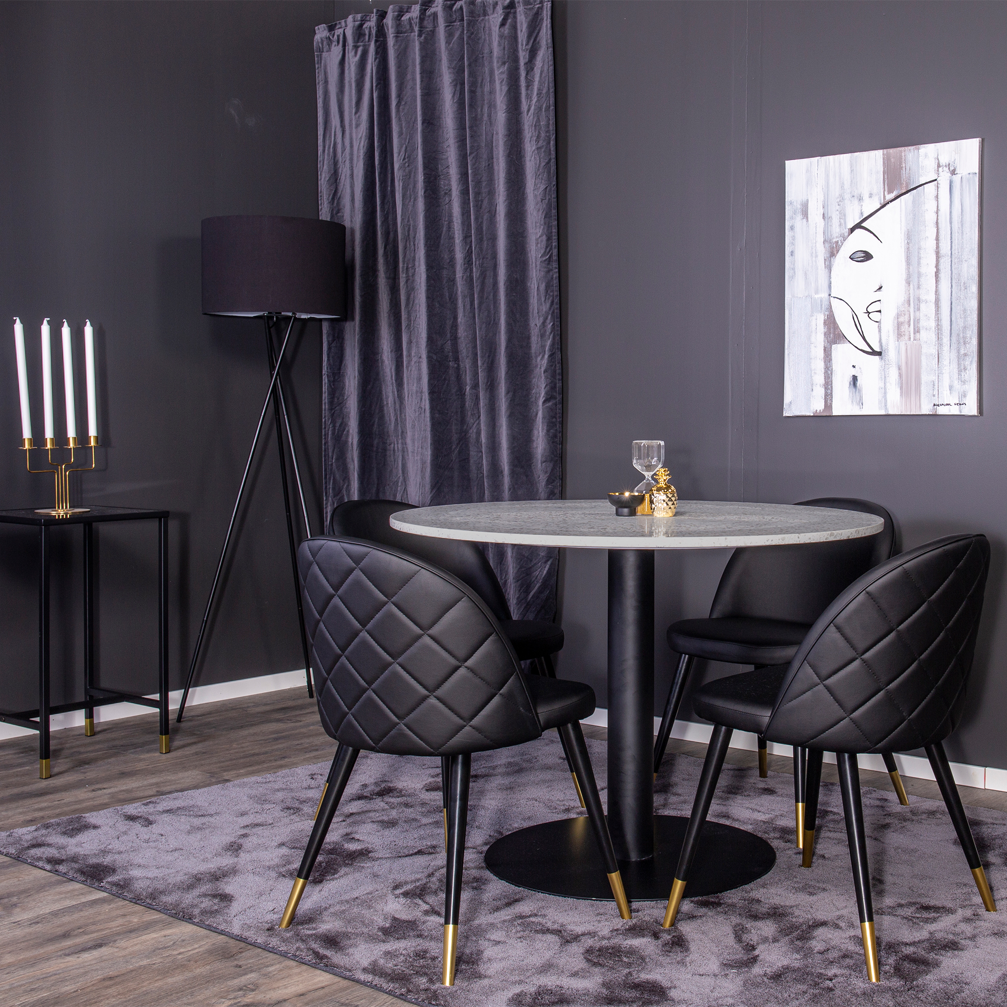 Spisegruppe Venture Home Roxanna med 4 Valentina Stoler Lær