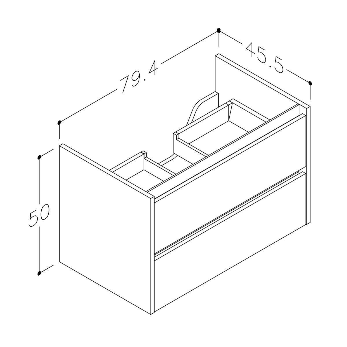Eris 80 servantskap sort eik 2 skuffer Sort Eik, Bredde: 800 cm