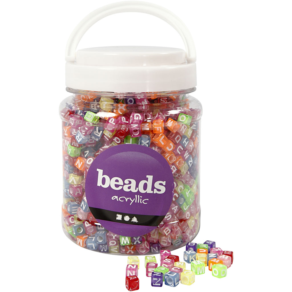 Bokstavperler Creativ Company Ass Farger Str 7x7x7 mm Hullstr 3 mm 700 ml/1 Pk