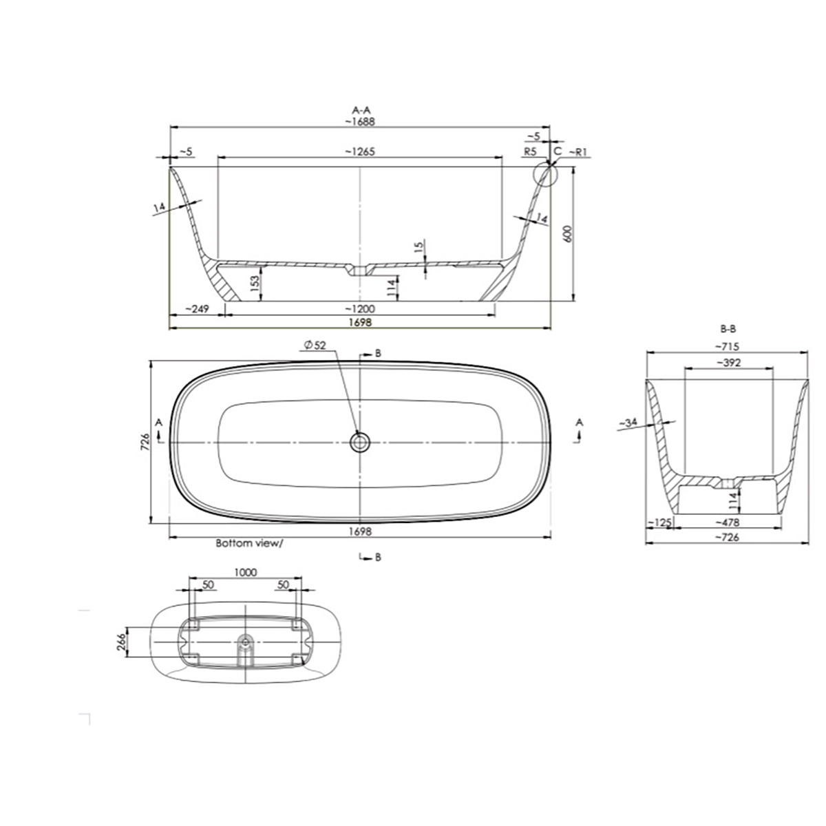 Badekar Strømberg Vadum 1700 mm