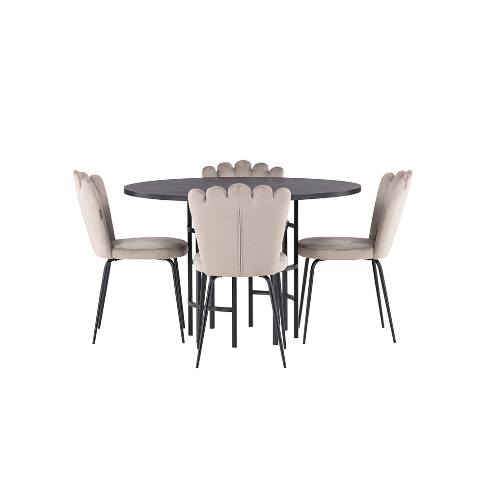 Spisegruppe Venture Home Copenhagen Ø 115 cm med 4 Limhamn Light Stoler Fløyel