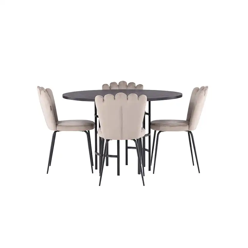 Spisegruppe Venture Home Copenhagen Ø 115 cm med 4 Limhamn Light Stoler Fløyel