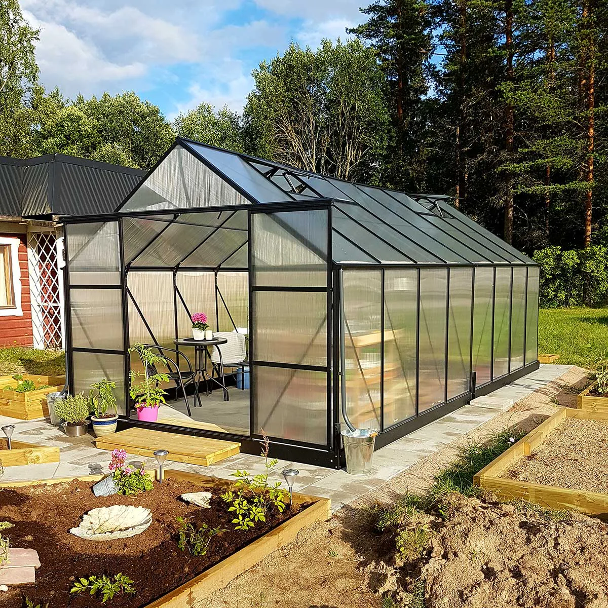 Växthus 18m² Kanalplast - Färg: Svart (142-1-58) Sort