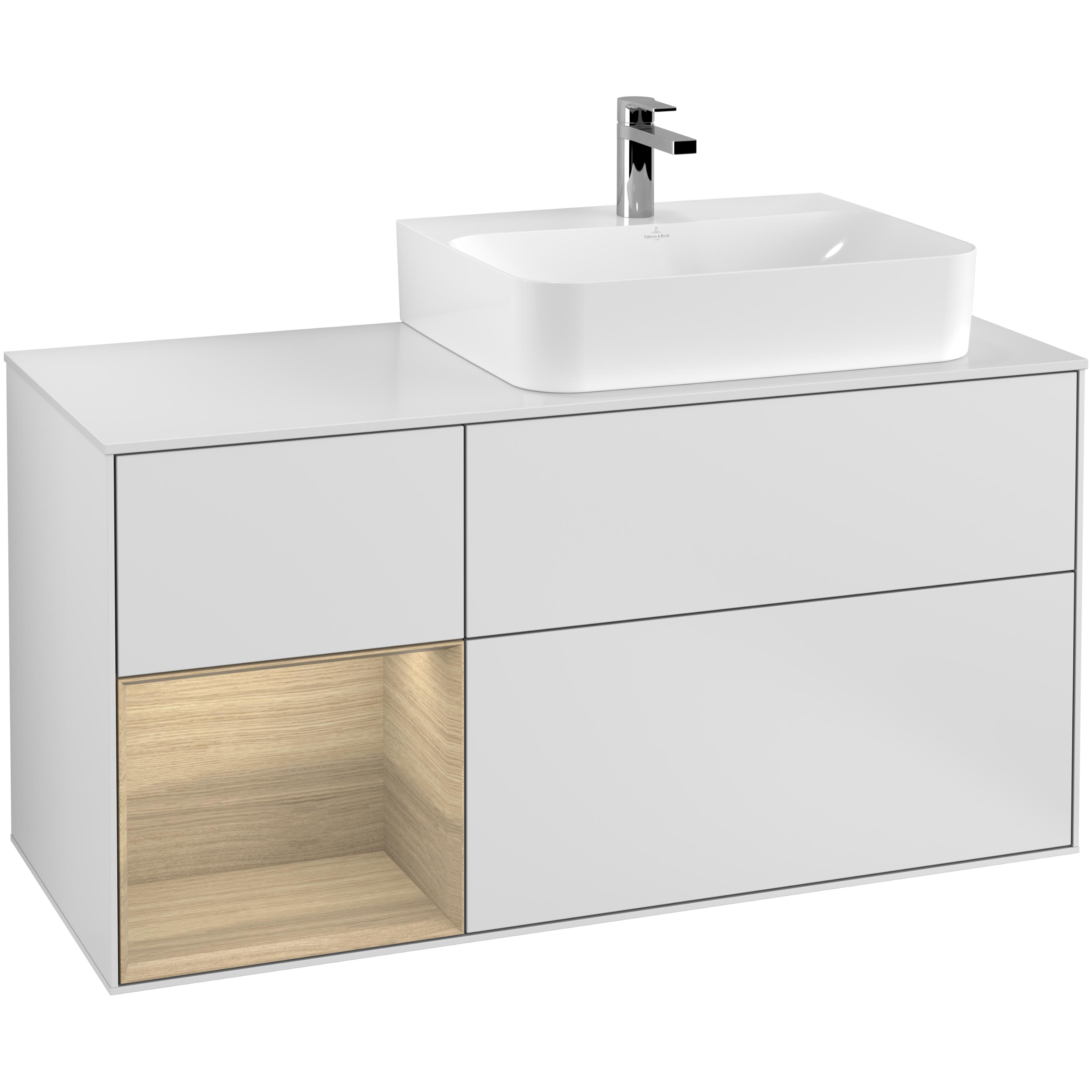 Tvättställsskåp Villeroy & Boch Finion med 3 Lådor Hylla och Bänkskiva för Ocentrerat Tvättställ | badrum - badrumsmobler - tvattstallsskap-och-kommod | KakelKungen