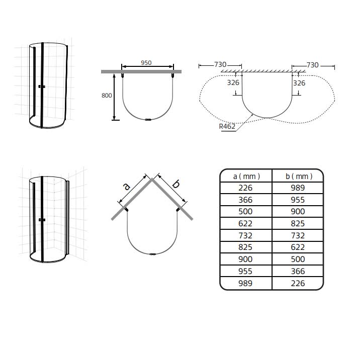 Dusjhjørne Hafa Igloo Pro U 80x95 Klarglass