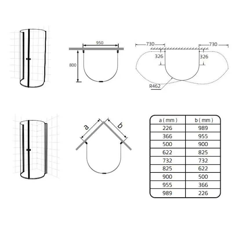 Dusjhjørne Hafa Igloo Pro U 80x95 Klarglass
