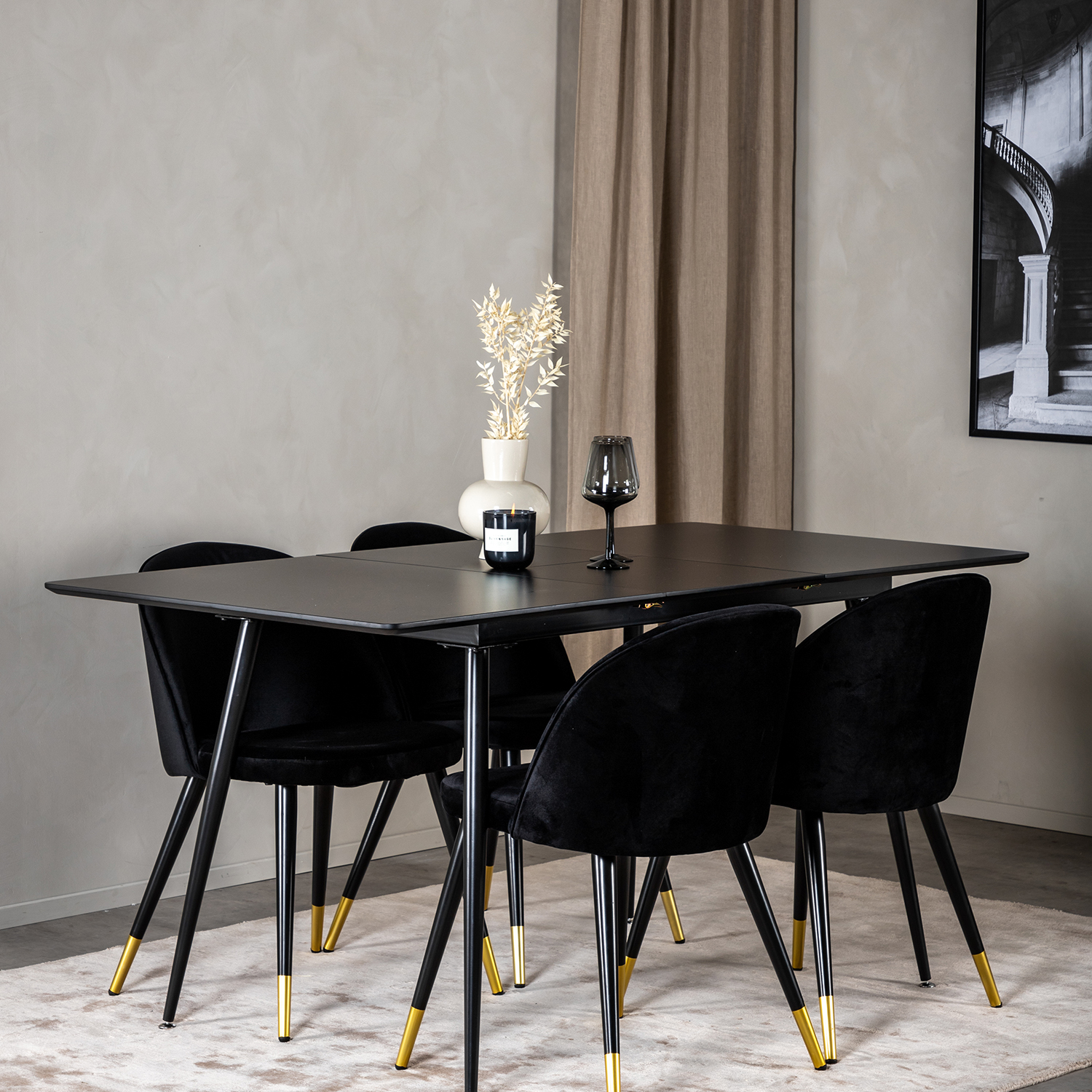 Spisegruppe Venture Home Silvia med Innleggsplate og 4 Valentina Stoler