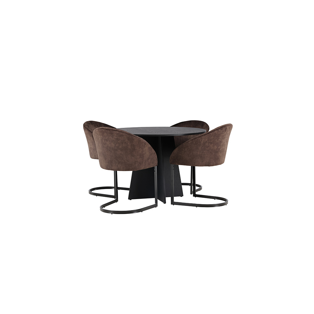 Spisegruppe Venture Home Bootcut Ø110 cm med 4 stk Evening Stoler