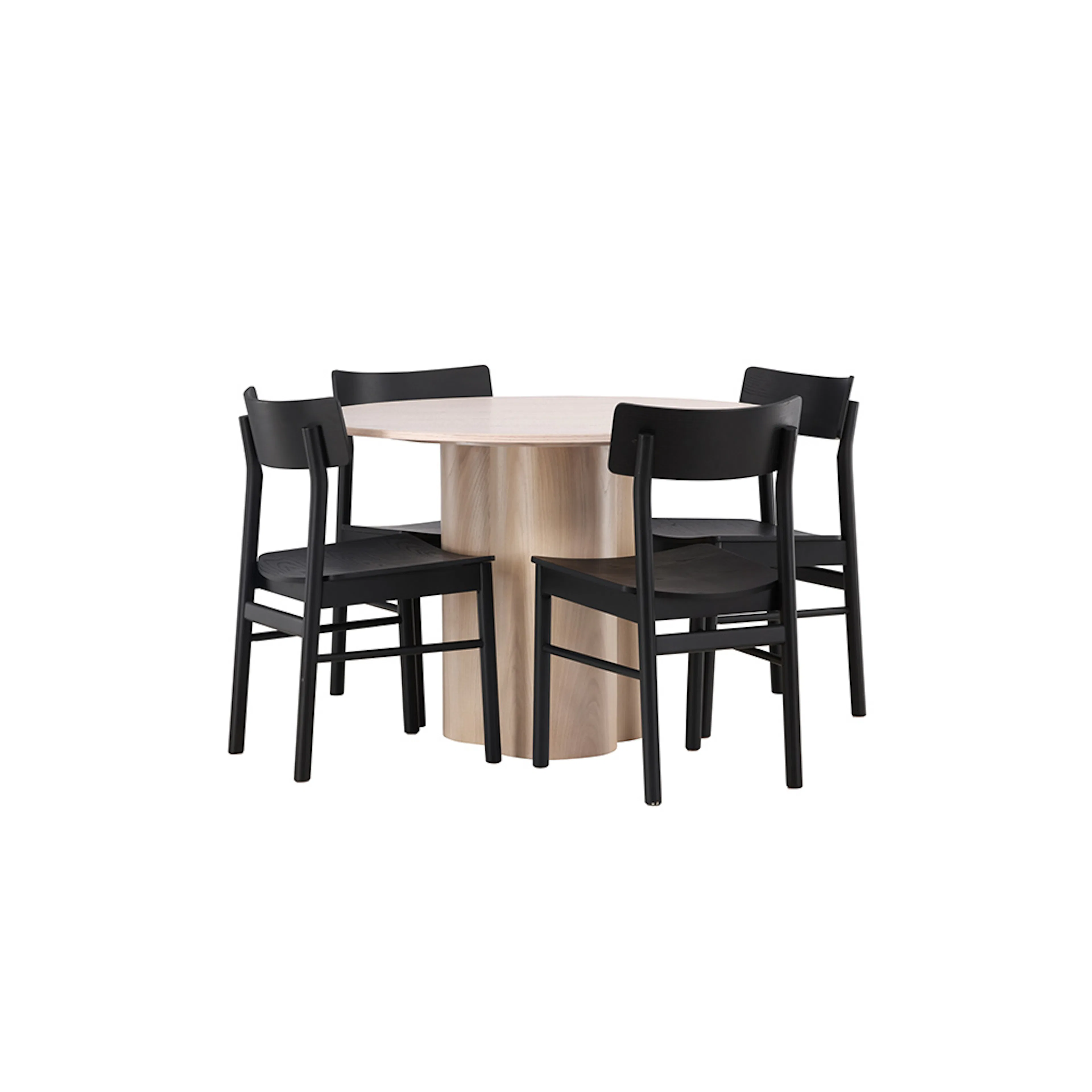 OliviaDiningTable-WhiteWashVeneer+MontrosDiningChair-Natural Hvit/Sort