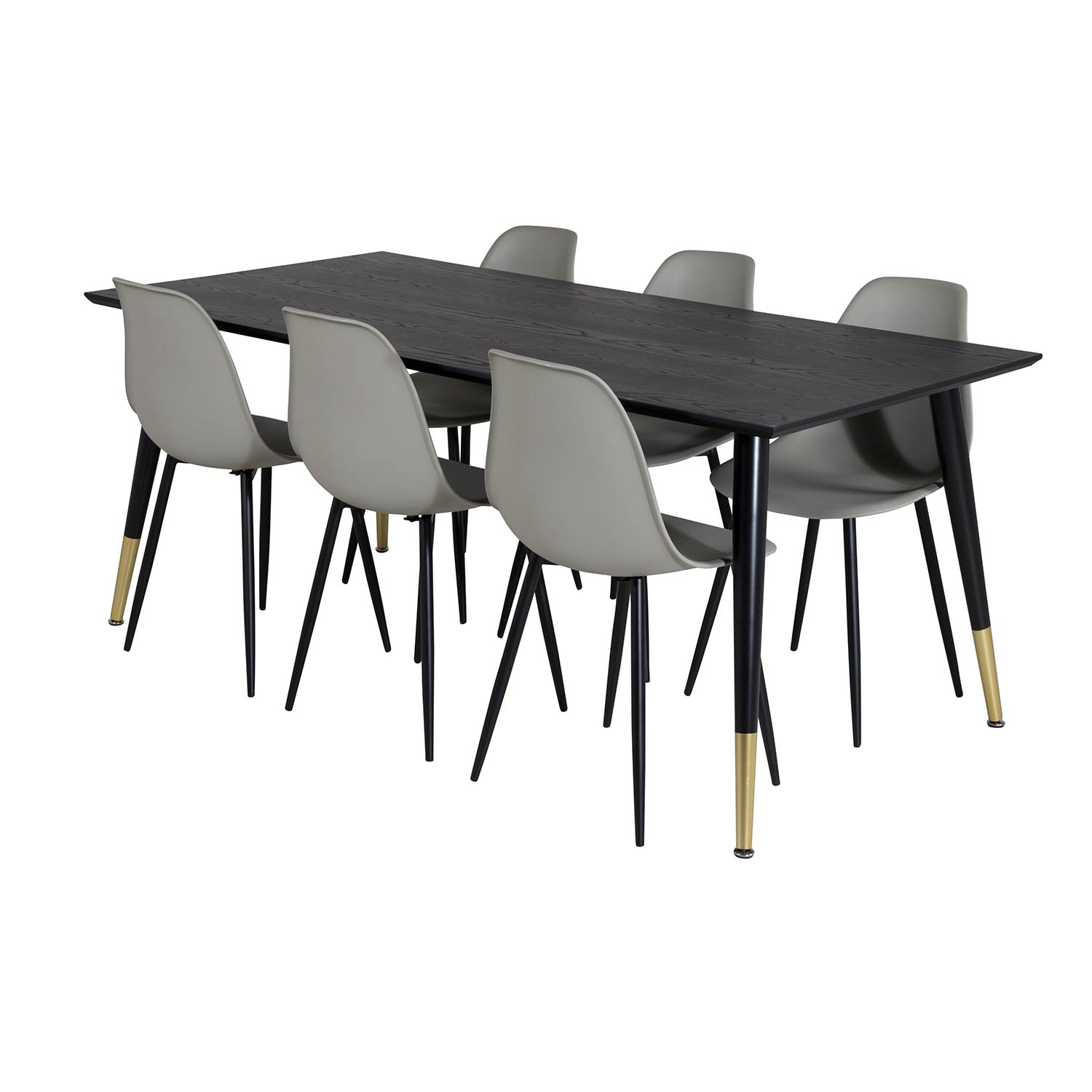 DippTable -Black Brass+Polar Chair Grey Plastic_6 Sort/Messing/Grå