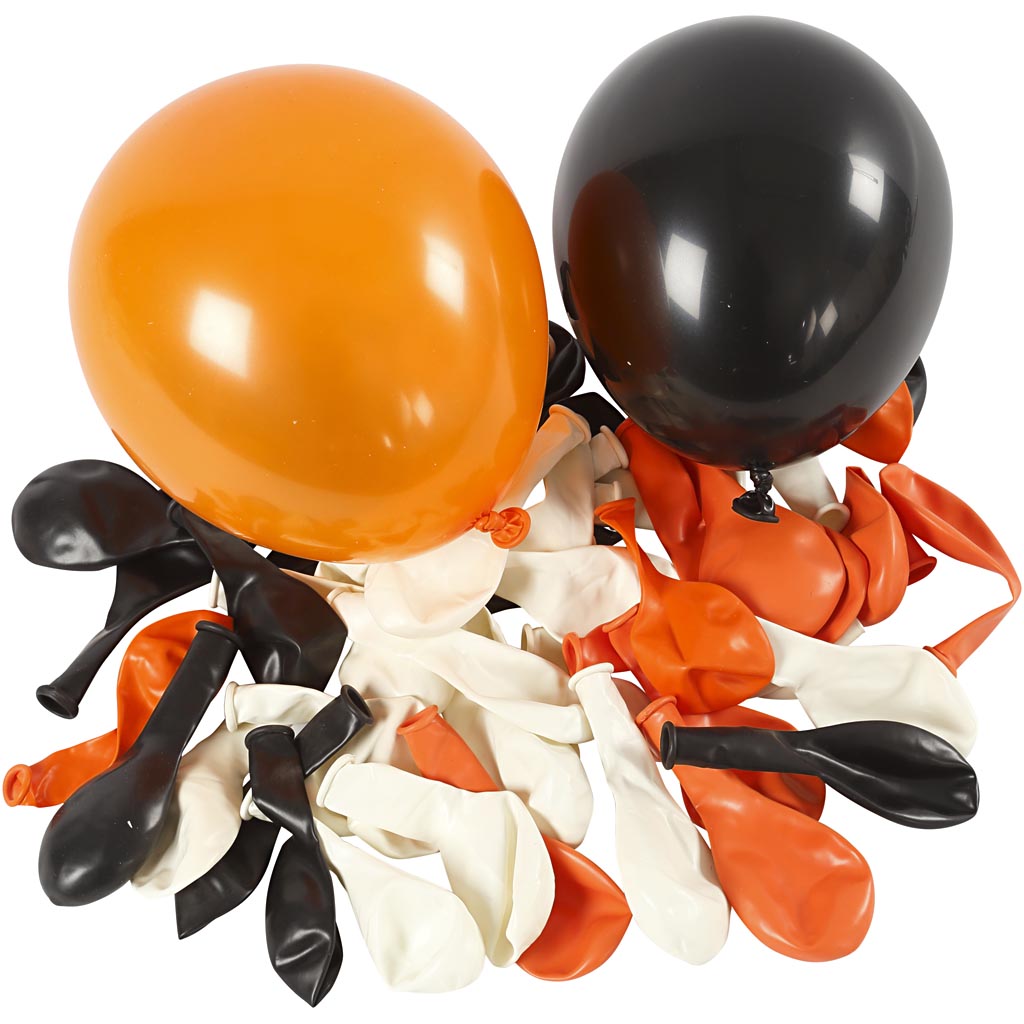 Ballonger, svart, orange, vit, runda, Dia. 23-26 cm, 100 st. 100 st