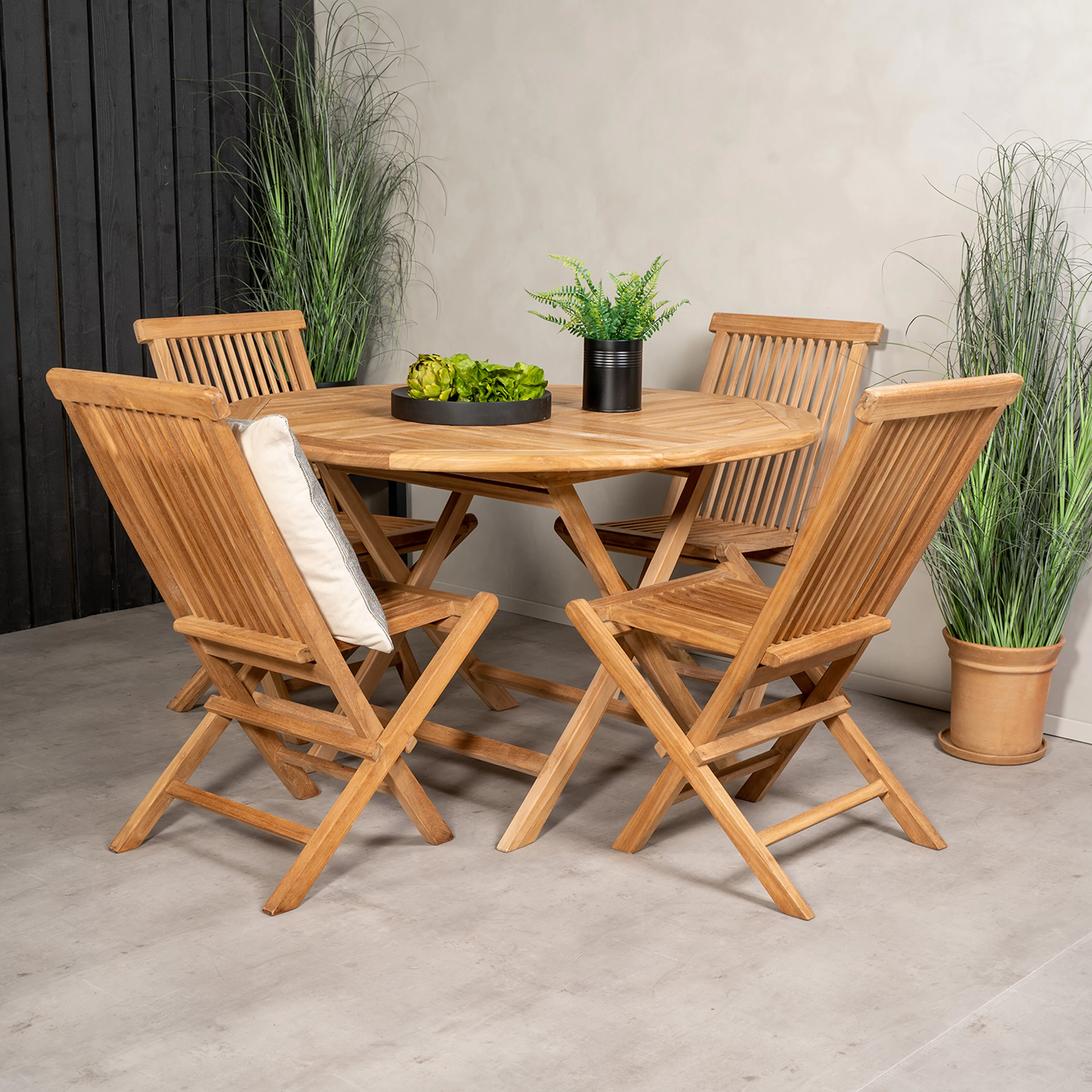 Spisegruppe Venture Home Kenya Ø120 cm Teak med 4 Kenya Sammenleggbare Stoler