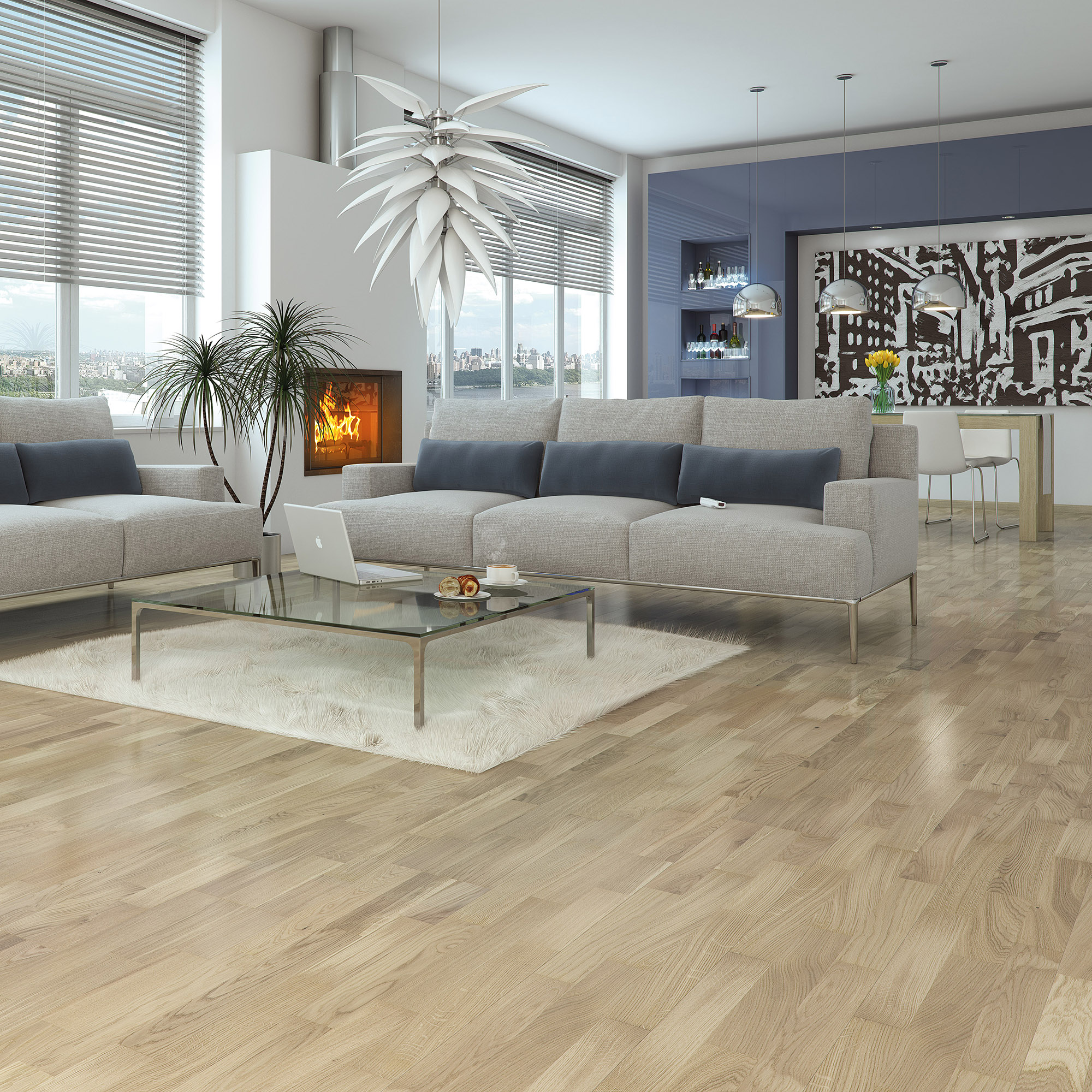 Parkettgulv Nordic Floor Ek Hvit Mattlakk 3-Stav