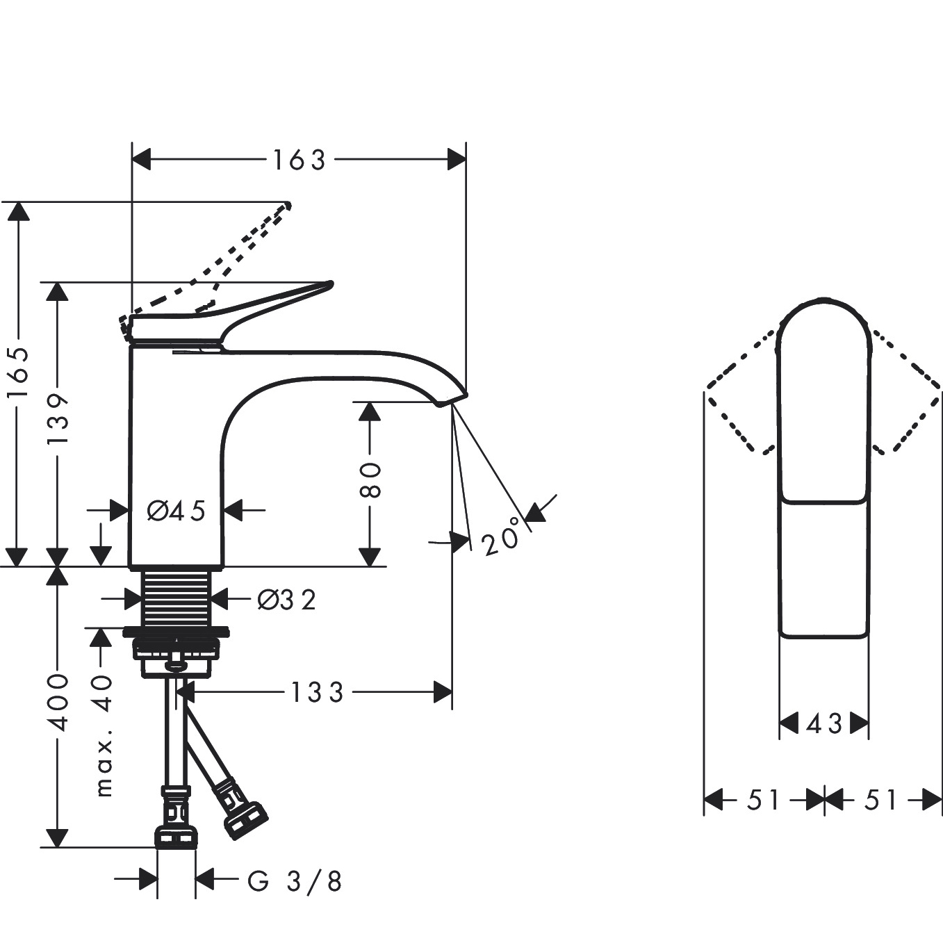 Servantbatteri Hansgrohe Vivenis 80 Waterfall