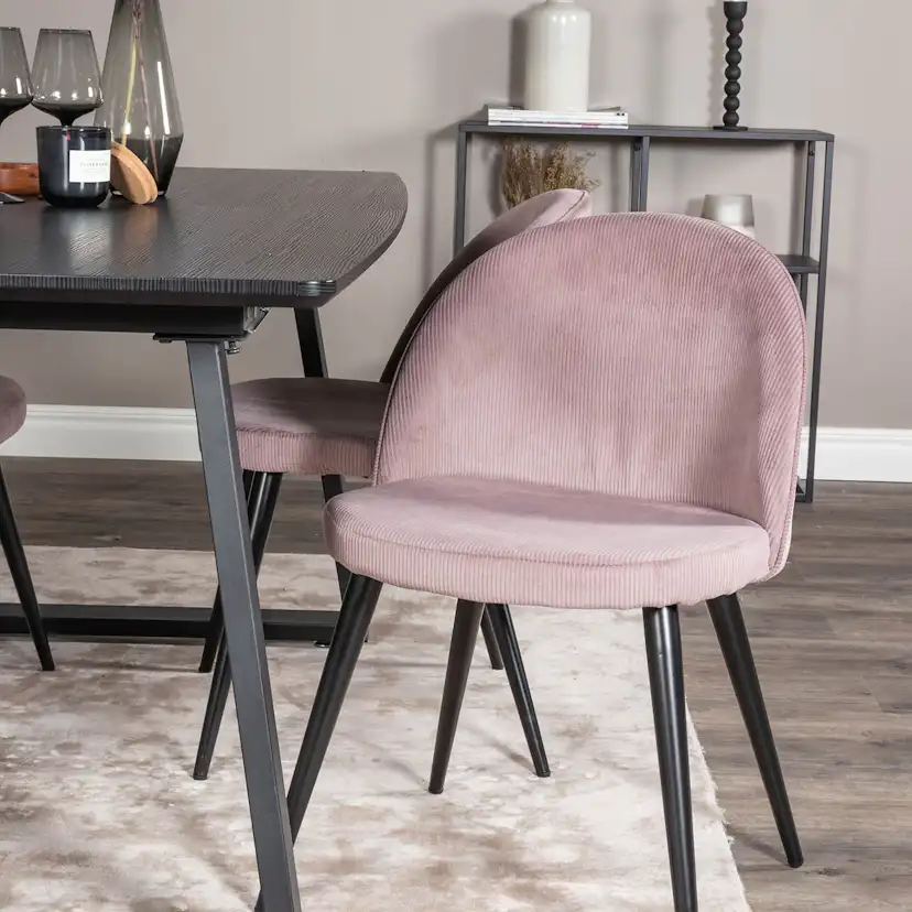 Inca Extentiontable-Black top/Velvet Chair-Pink / Black_4 Sort/Rosa