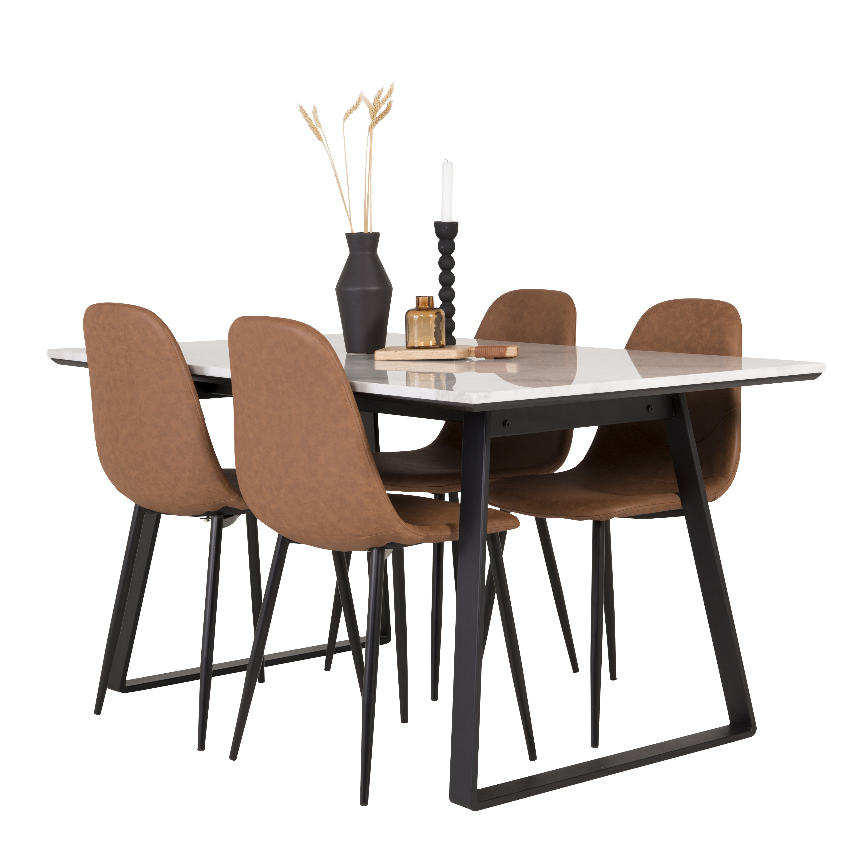 Spisegruppe Venture Home Estelle 140 med 4 Pobbie Stoler Lær