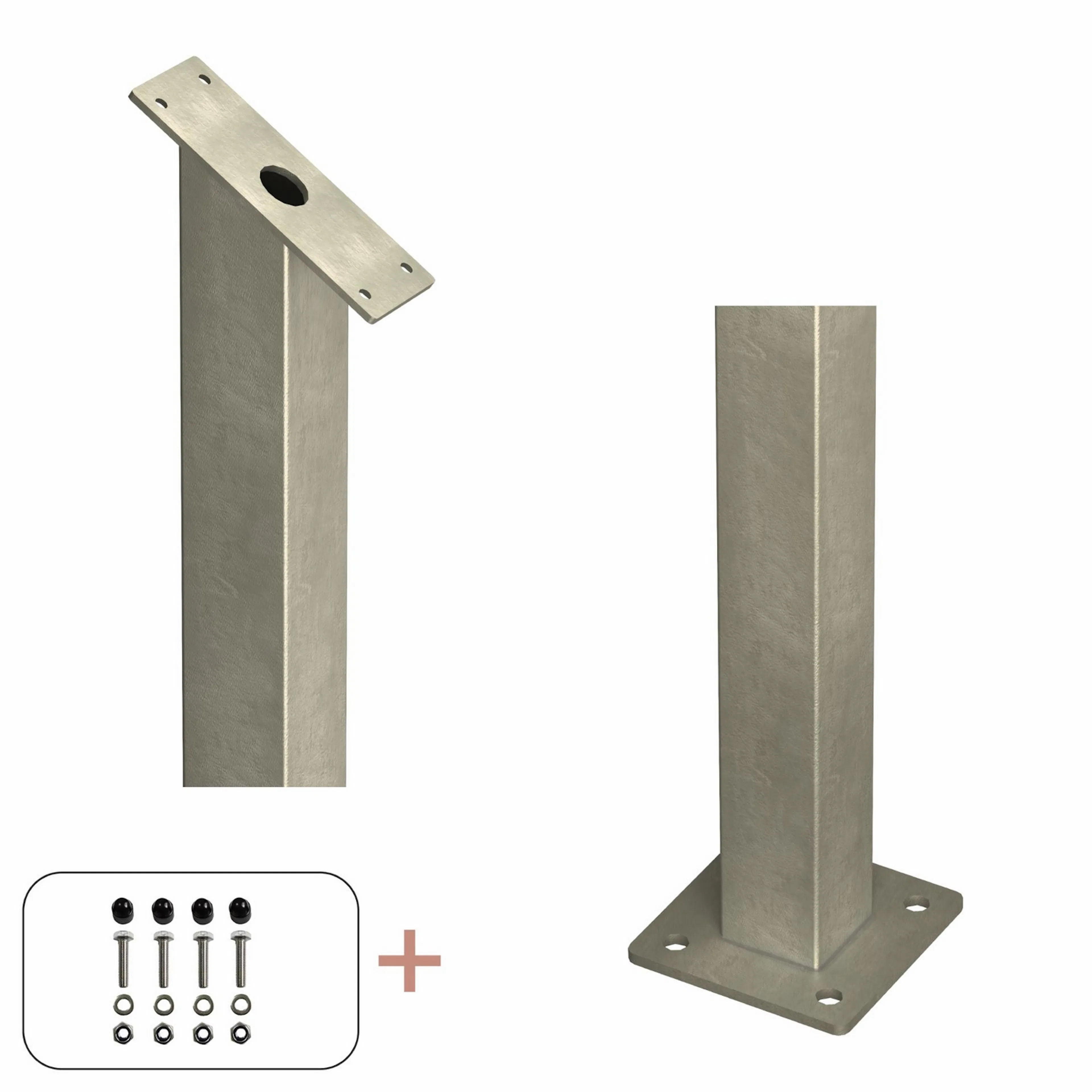 Stålstolpe PLUS med Fot til Trapperekkverk med Bolter 4,5 x 4,5 cm