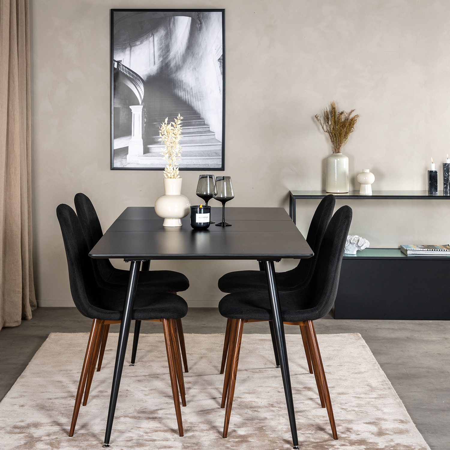 Spisegruppe Venture Home Silvia med Innleggsplate og 4 Pobbie Stoler