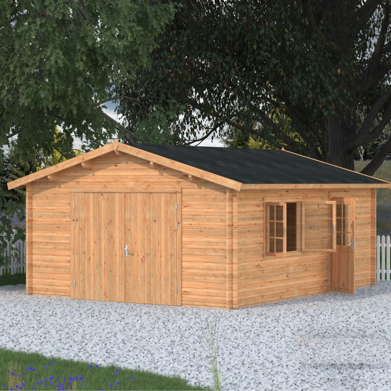 Garage Roger 23,9 m2 med dörr Ubehandlet tre