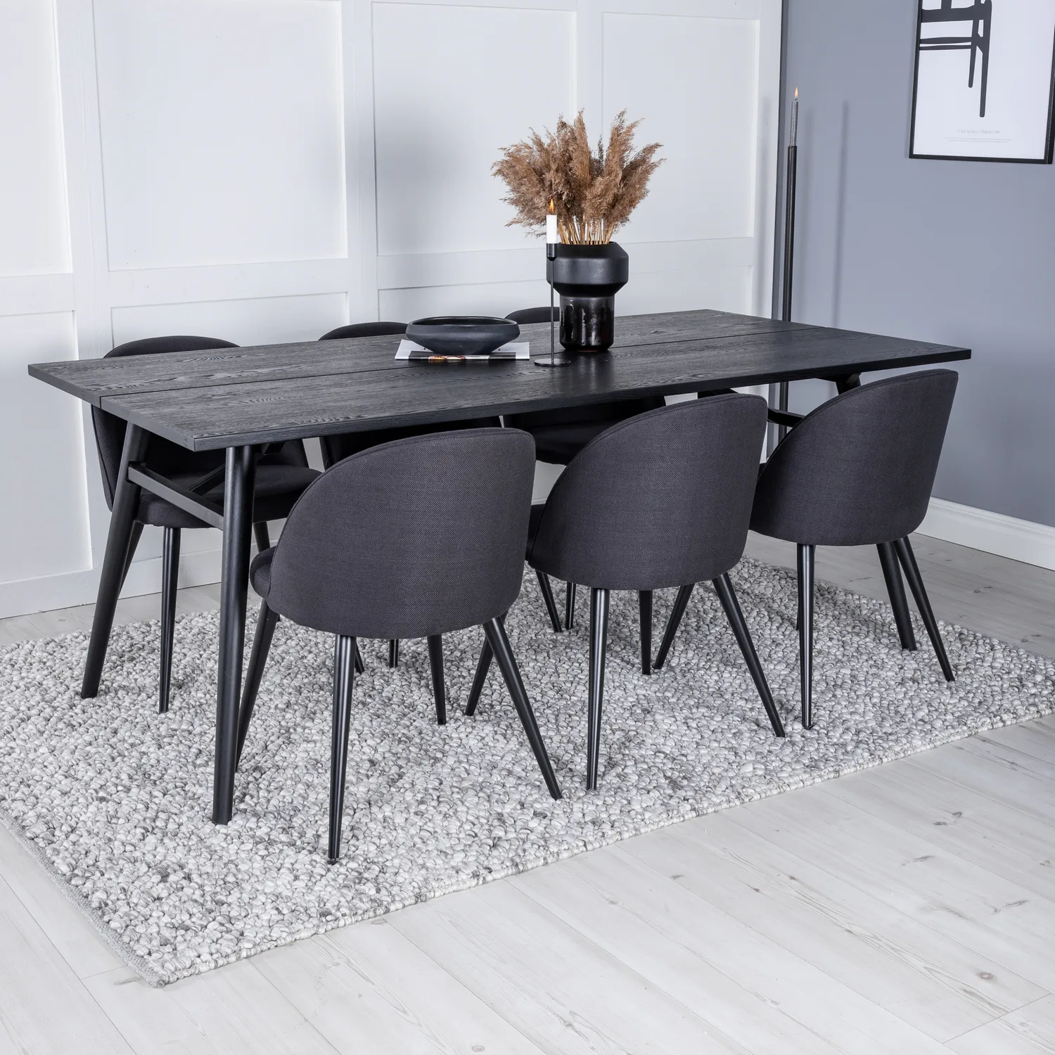 Spisegruppe Venture Home Salt med 6 Valentina Stoler Polyester Sort