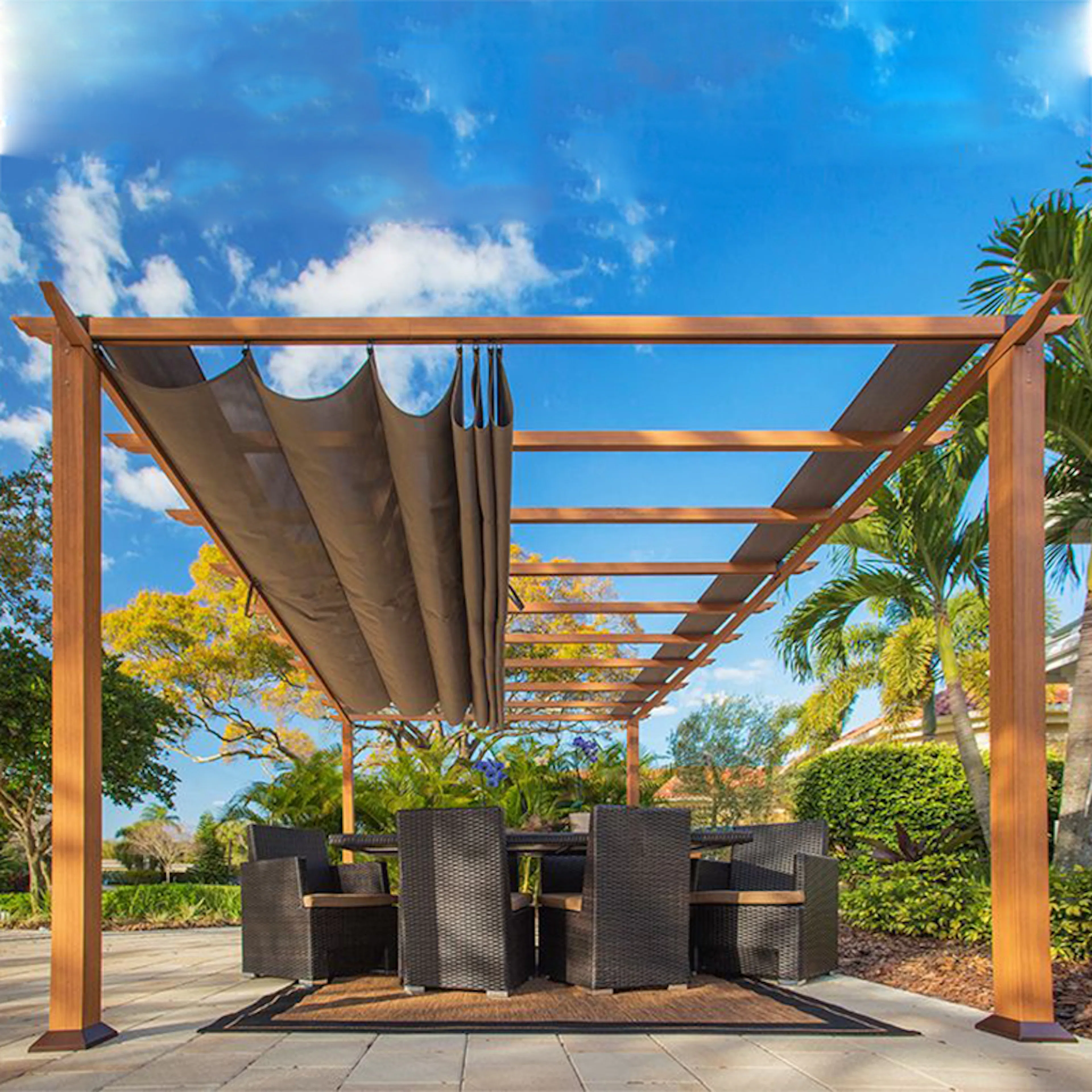 gop Florida pergola ljusbrun 3500 x 3500 x 2350 mm Areal 12 m2, Kropp: Lysebrun, Duk: Beige