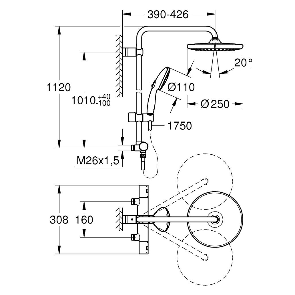 Takduschset Grohe Vitalio Start System 250 160 cc