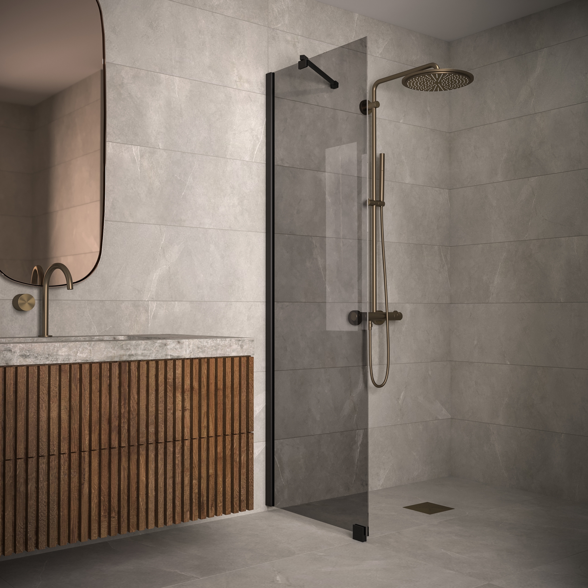 Duschvägg Hietakari Classic 101 Fast 578x1900 mm, Rökglas, Svarta profiler - Installation/montering finns att köpa till