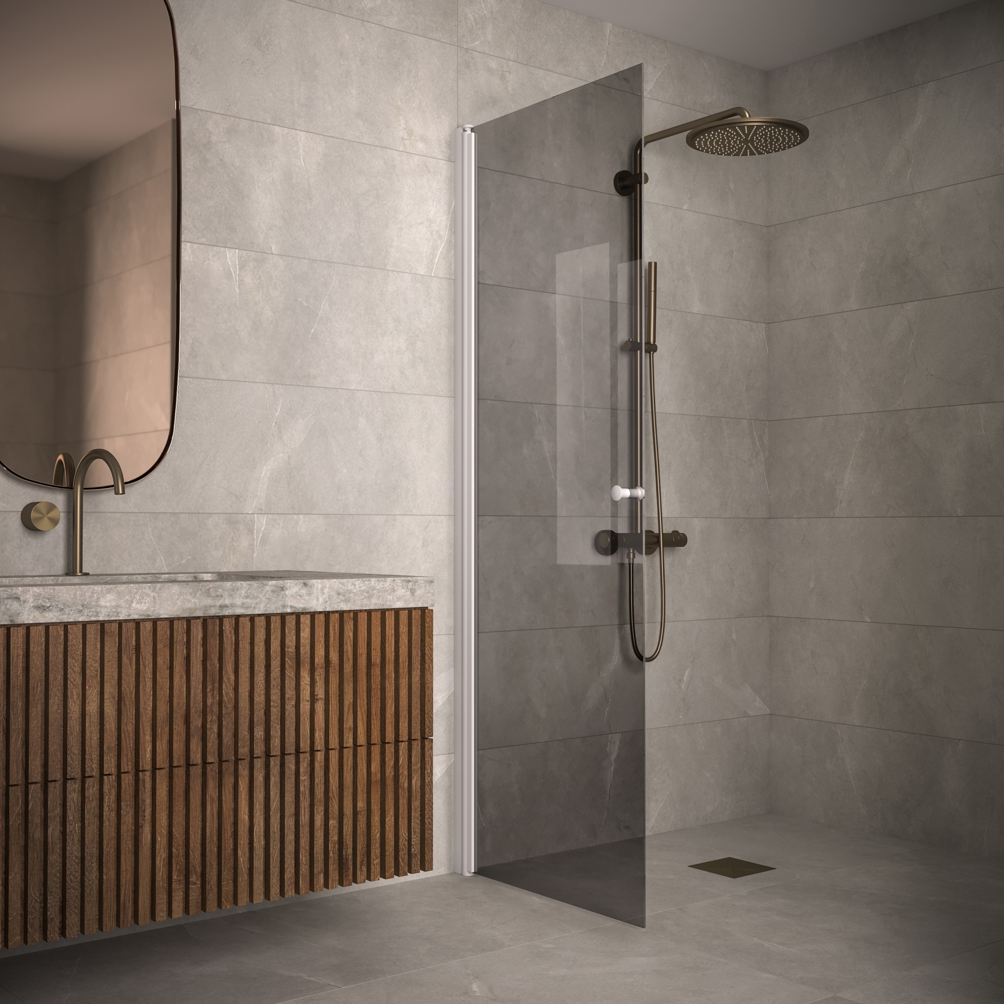 Duschdörr Hietakari Classic 102 Vändbar 679x1900 mm, Rökglas, Vita Profiler