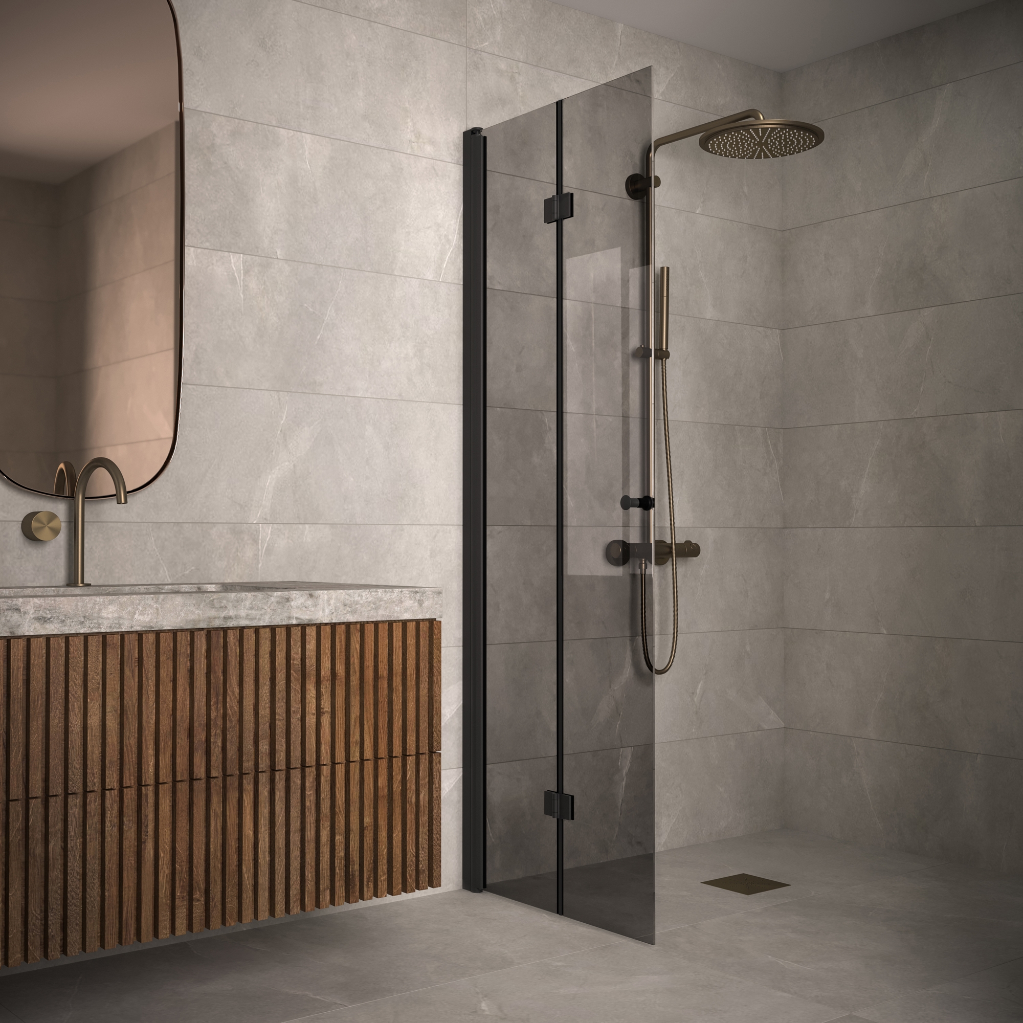 Duschdörr Hietakari Classic 103 Vikbar 871x1900 mm, Rökglas, Svarta Profiler