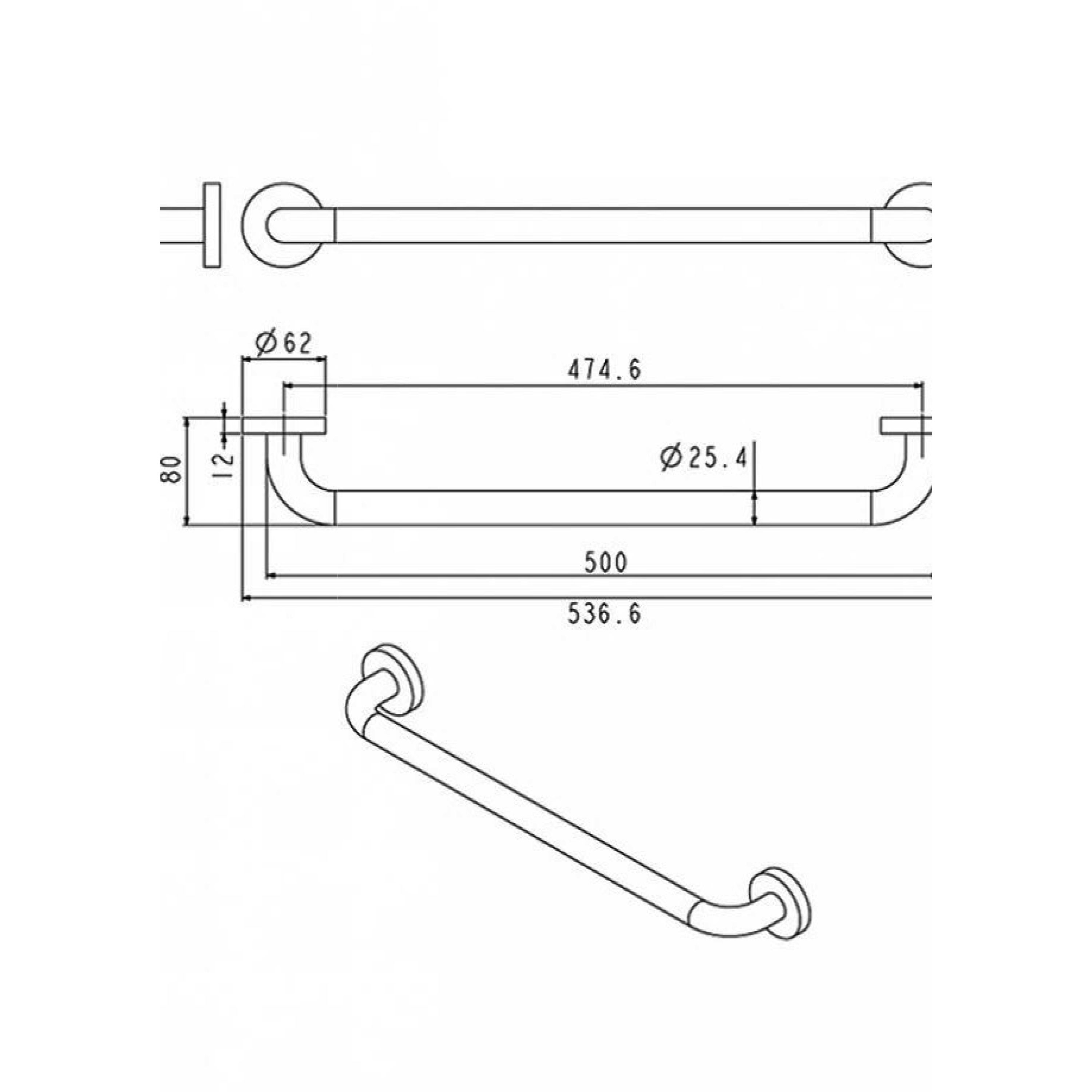 Støttehåndtak Strand Stainless Grabba Rett