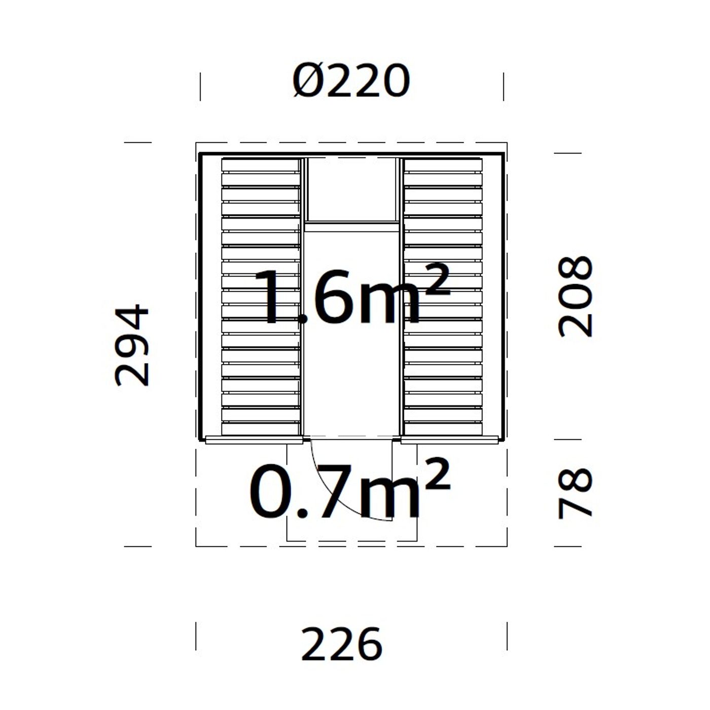 Badstuhus Palmako Anita 1,6 + 0,7 m2 m/Glassfront
