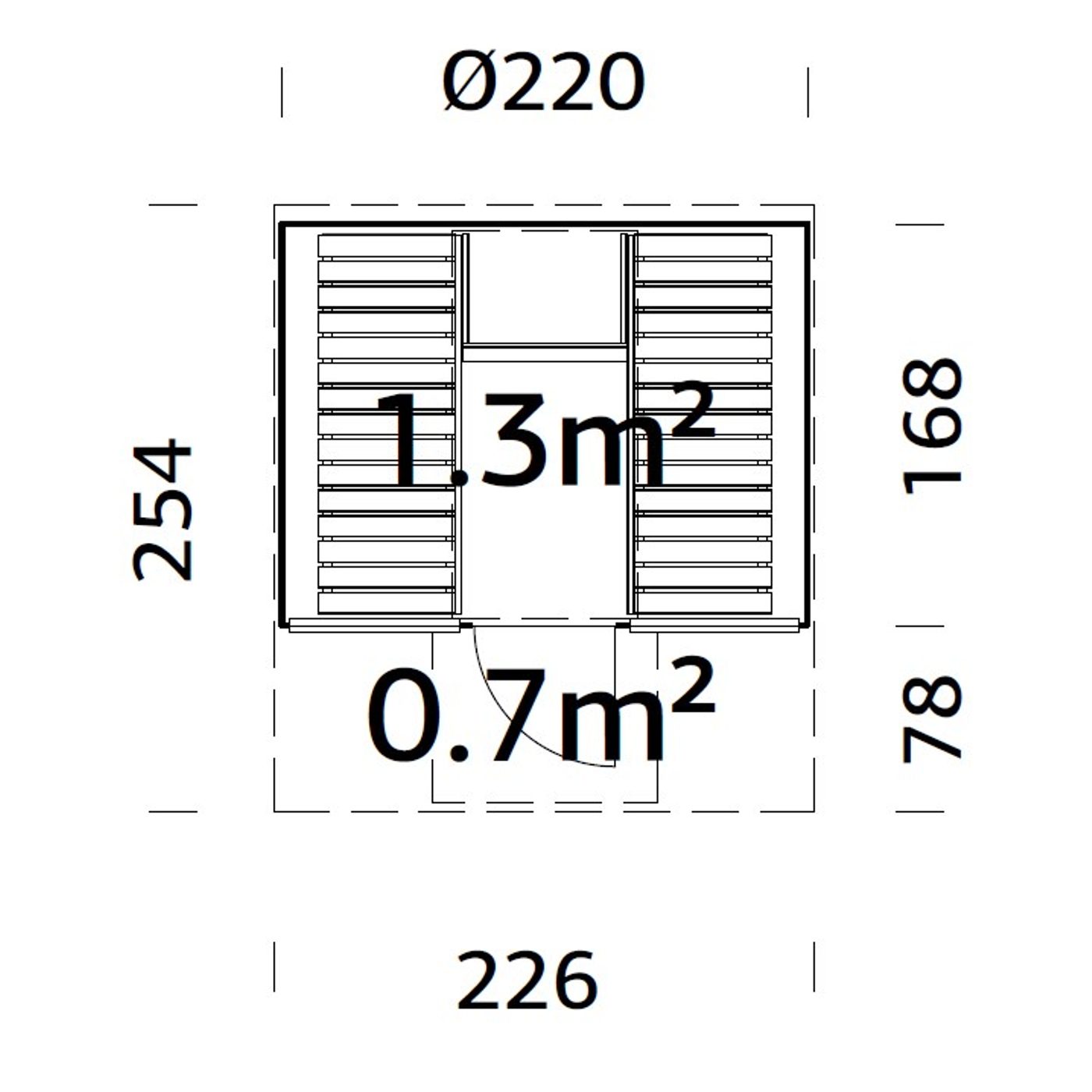 Badstuhus Palmako Anita 1,3 + 0,7 m2 m/Glassfront