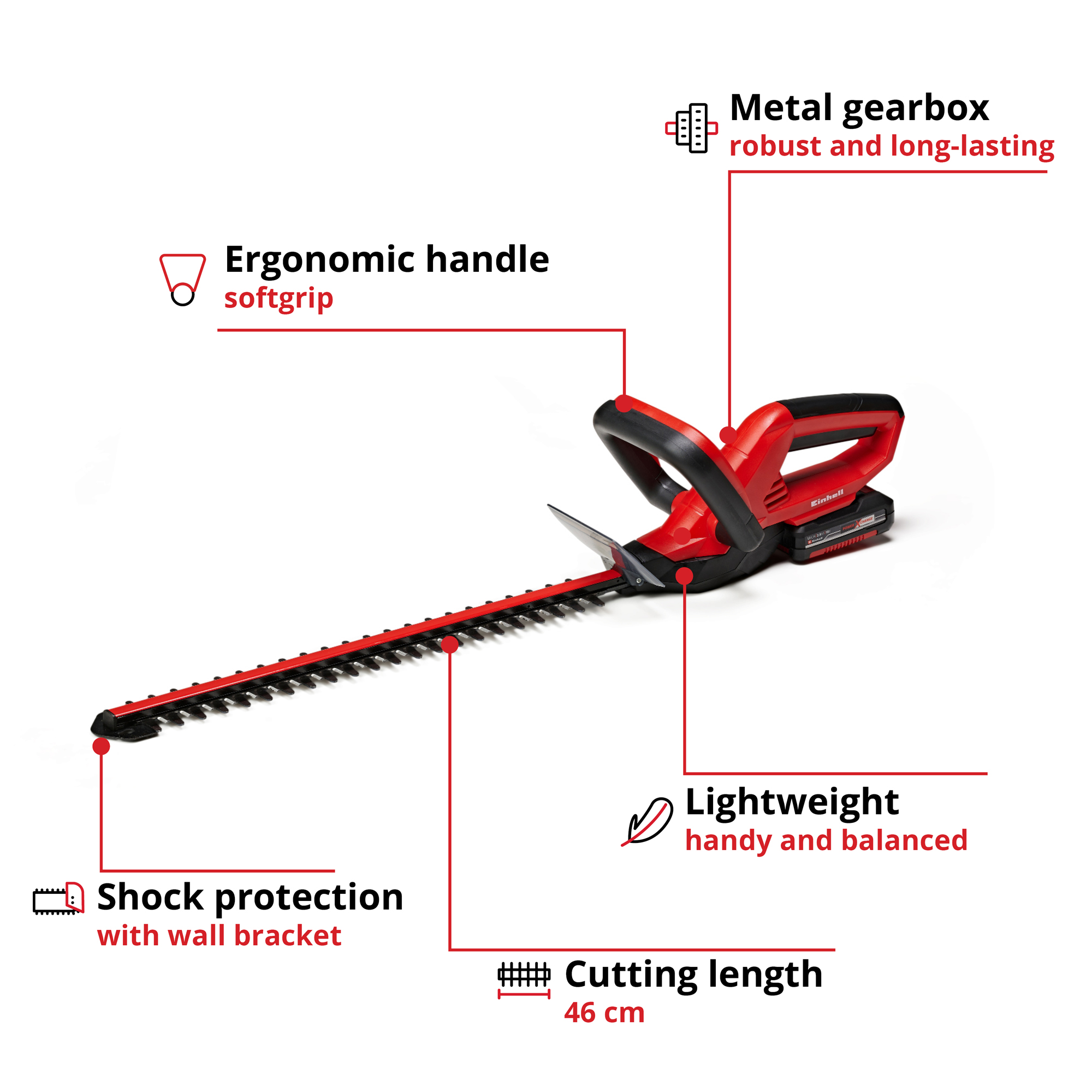 Hekksaks Einhell 46 cm med 1×18 V 2,0 Ah-batteri