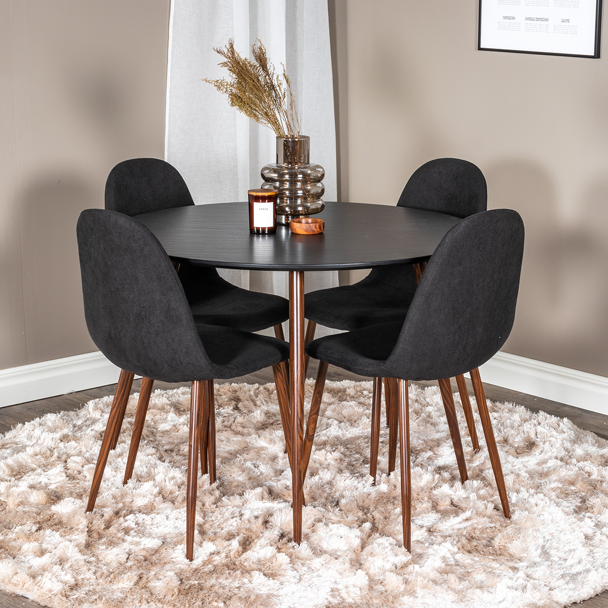 Spisegruppe Venture Home Plake med 4 Pobbie Stoler Polyester Rundt