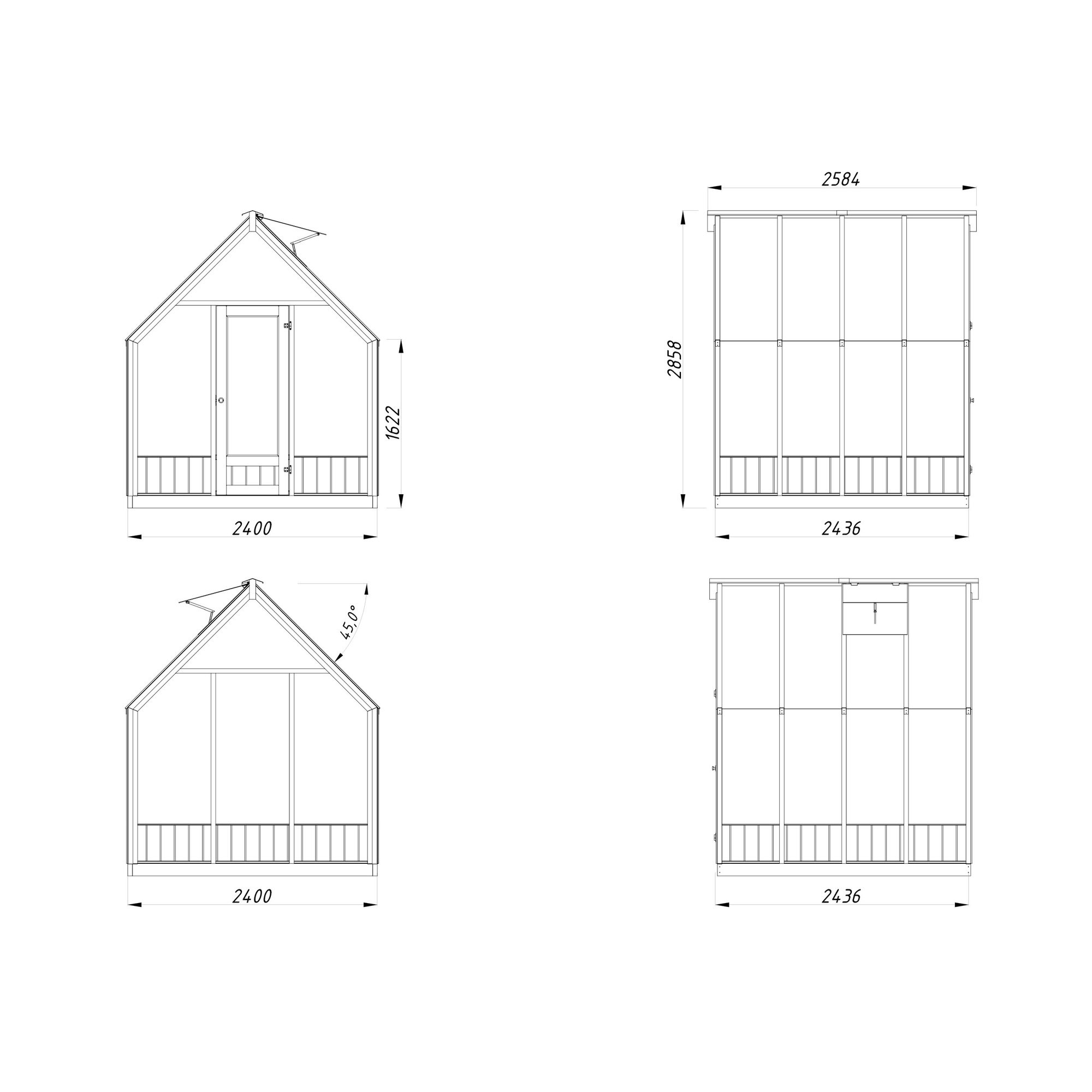 Drivhus Palmako Emilia 5,4 M2 Gråmalt