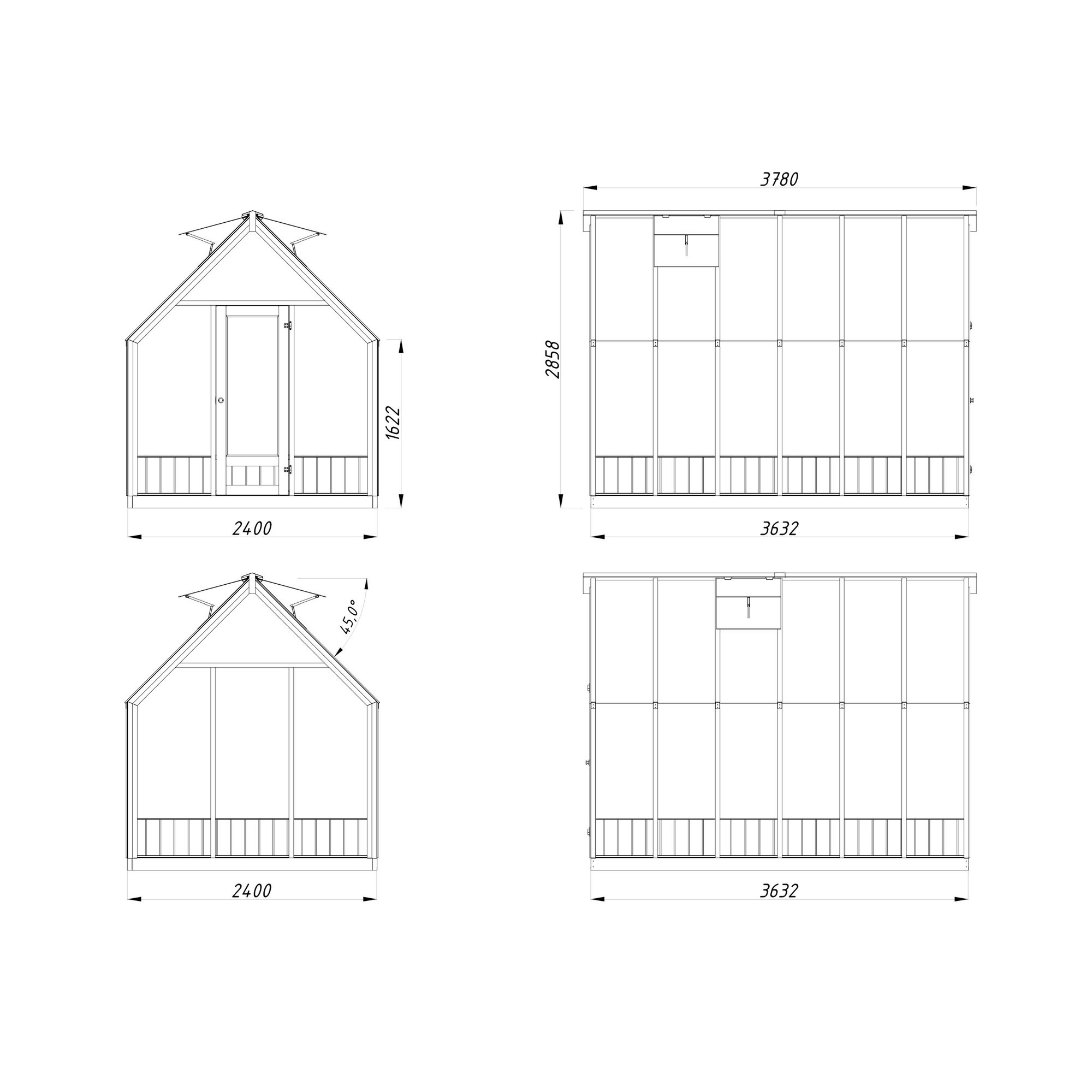 Drivhus Palmako Emilia 8,2 M2 Gråmalt