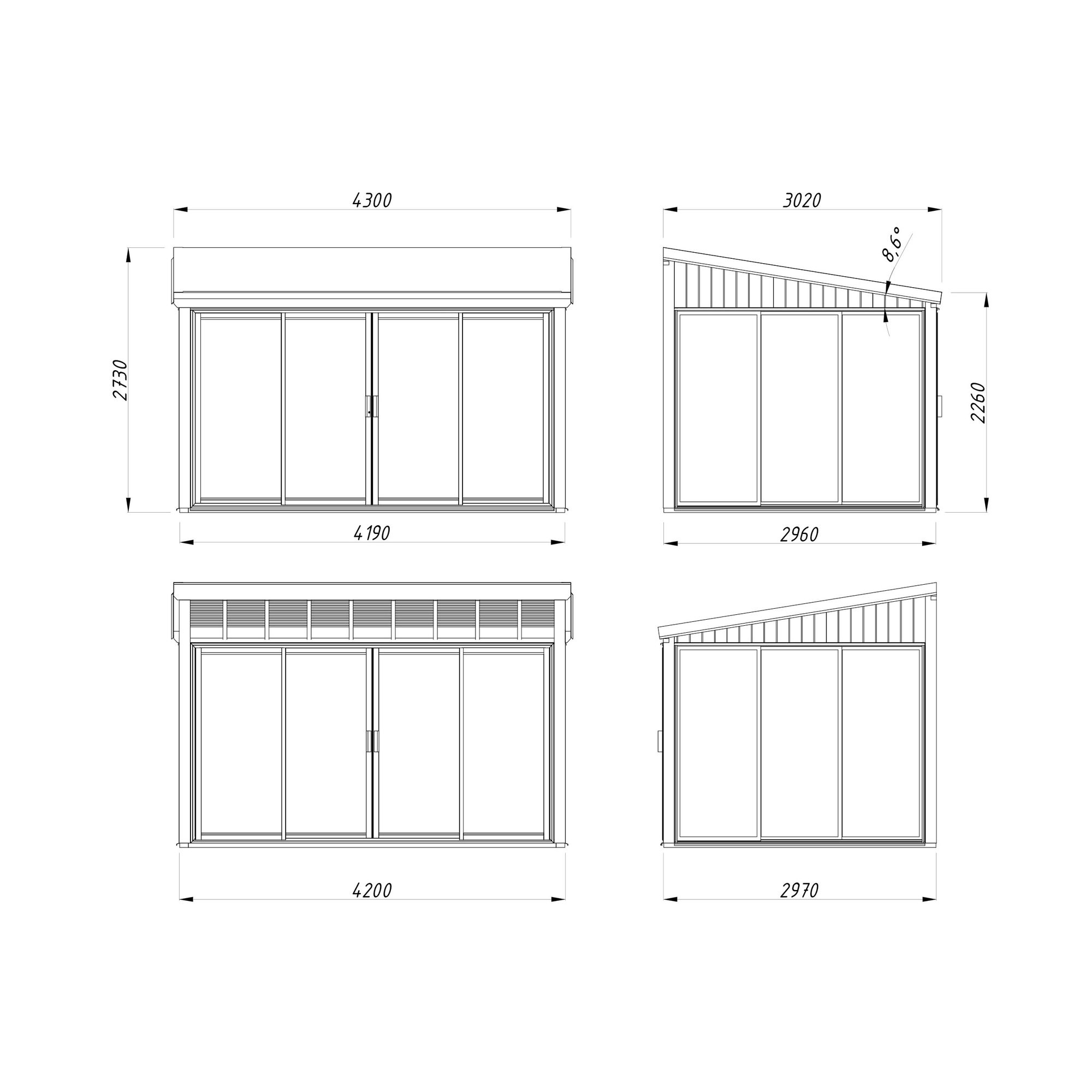 Drivhus Palmako Emilia 10,2 m² (inv. 5,4+4,0 m²)