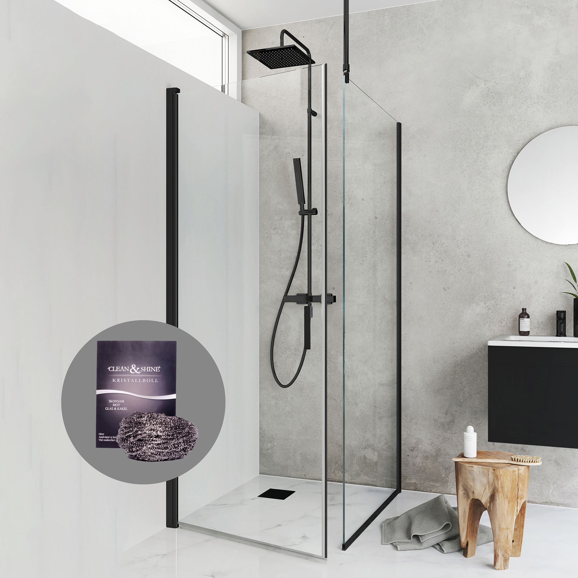 Duschpaket Hafa Duschh&ouml;rn Igloo Pro ST med Kristallboll Clean & Shine