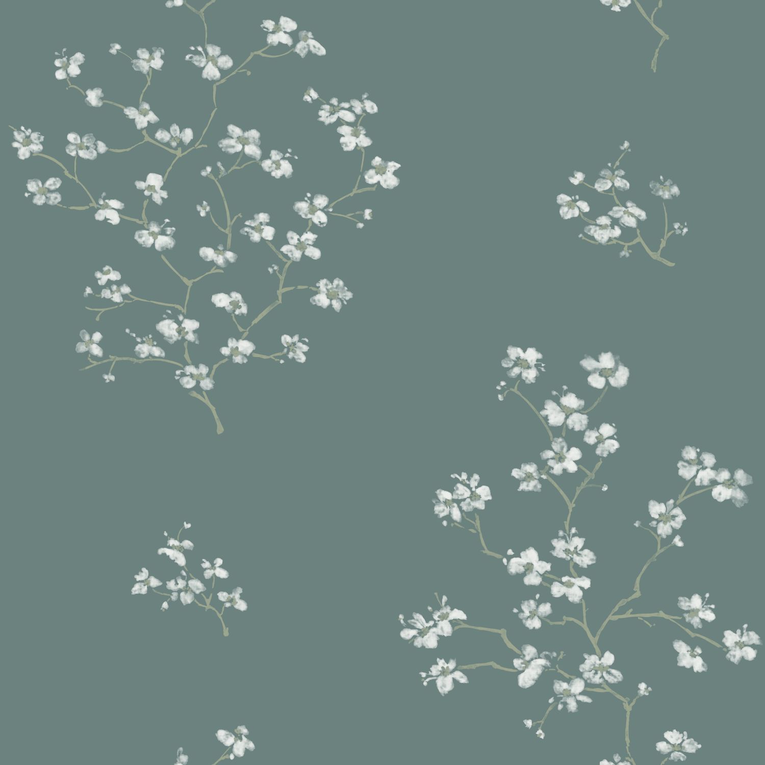 Tapet ESTAhome Blommande Grenar Bensingrön